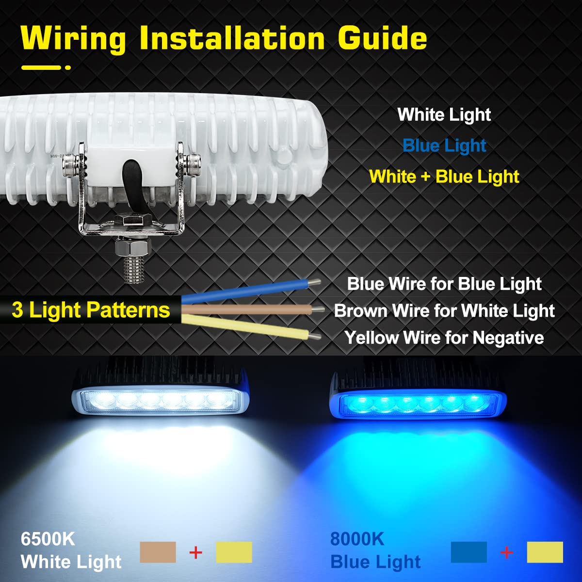 WFPOWER Boat Light 2 Pack, Blue and White Color 2 Mode LED Marine Spotlights Waterproof, 6 inch Deck Dock Flood Light for Boat A