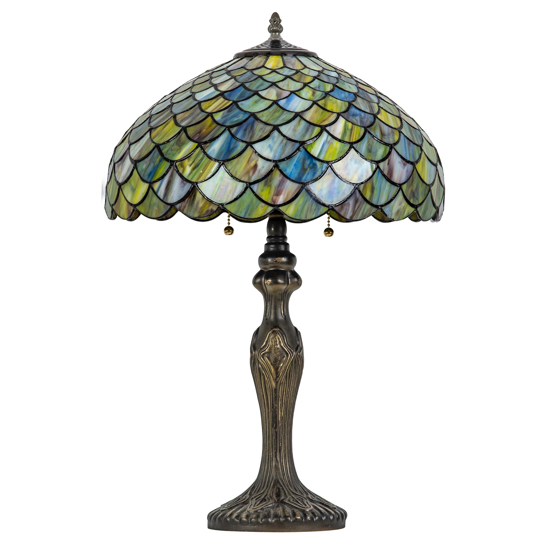 GILGGAK Tiffany Lamp 16 Gradient Green Fish Scales Stained Glass Table Lamp for Large Space Vintage Style Antique Bronze Base De