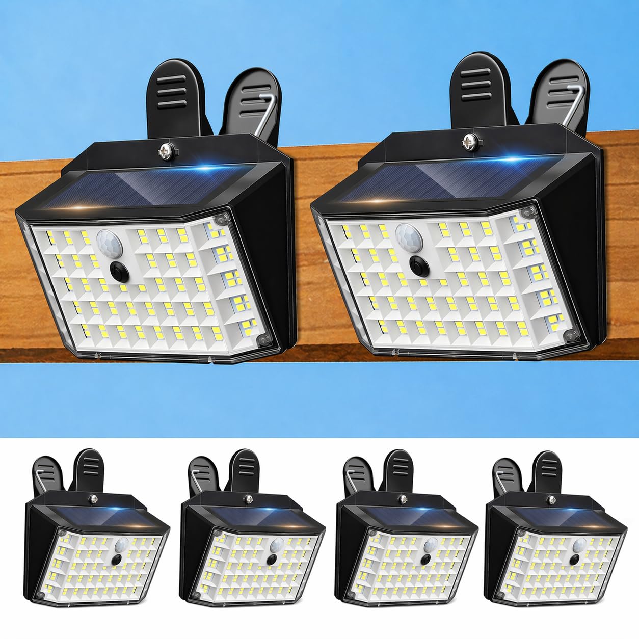 Thumok Clip on Solar Lights Outdoor, Clamp Motion Sensor Lights for Outside with 3 Modes,IP65 Waterproof 176LEDs 800LM Solar Fen