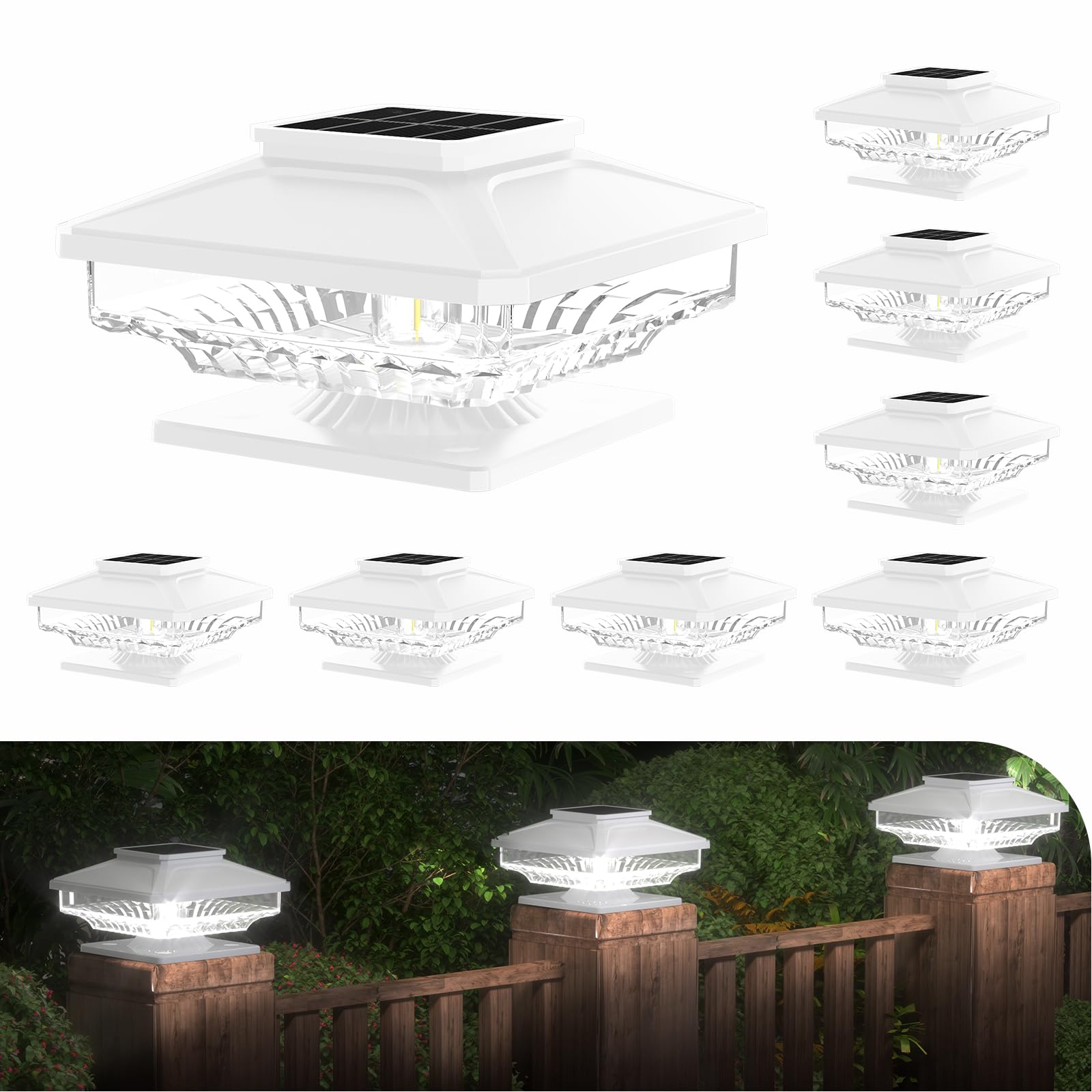 Bright White 8 Pack Solar Post Cap Lights,[Not Hollow Post],Ip65 Waterproof Solar Post Lights Outdoor Fence Post Cap Lights, Deck Fence Cap Light For 4X4 5X5 6X6 Wood Posts In Garden Decor