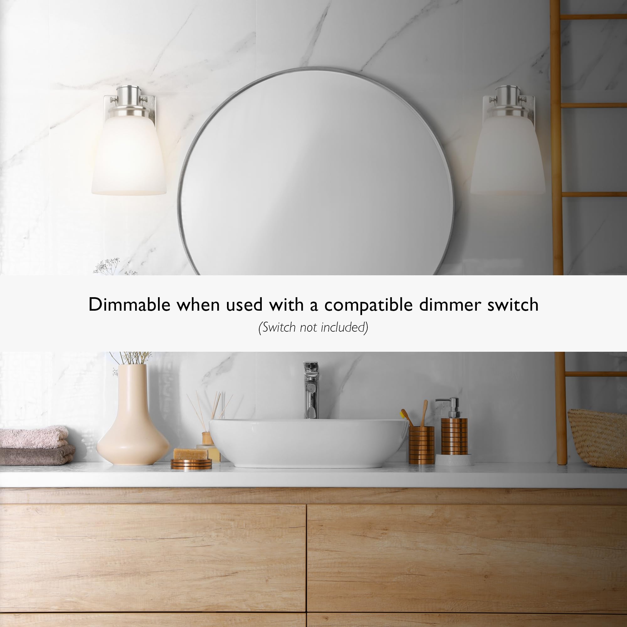 Design House Atkinson Wall Sconce, 1-Light, Frosted White Glass Shade, Dimmable, Up/Down Mountable, E26 Socket, Satin Nickel, 6.