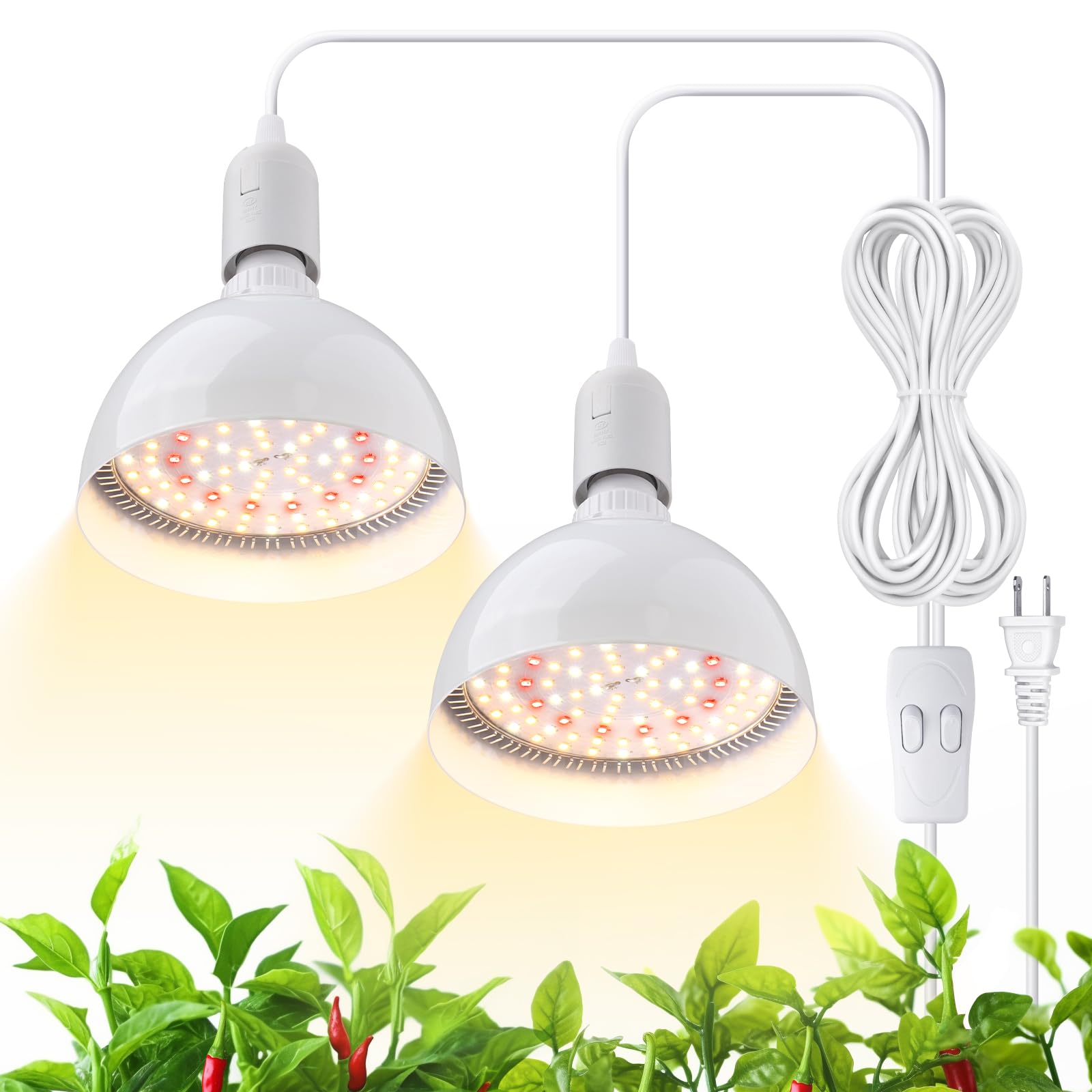 Barrina LED Grow Light Bulb 50W Full Spectrum 2-Head Aluminum White BLN-GLPAR-2H