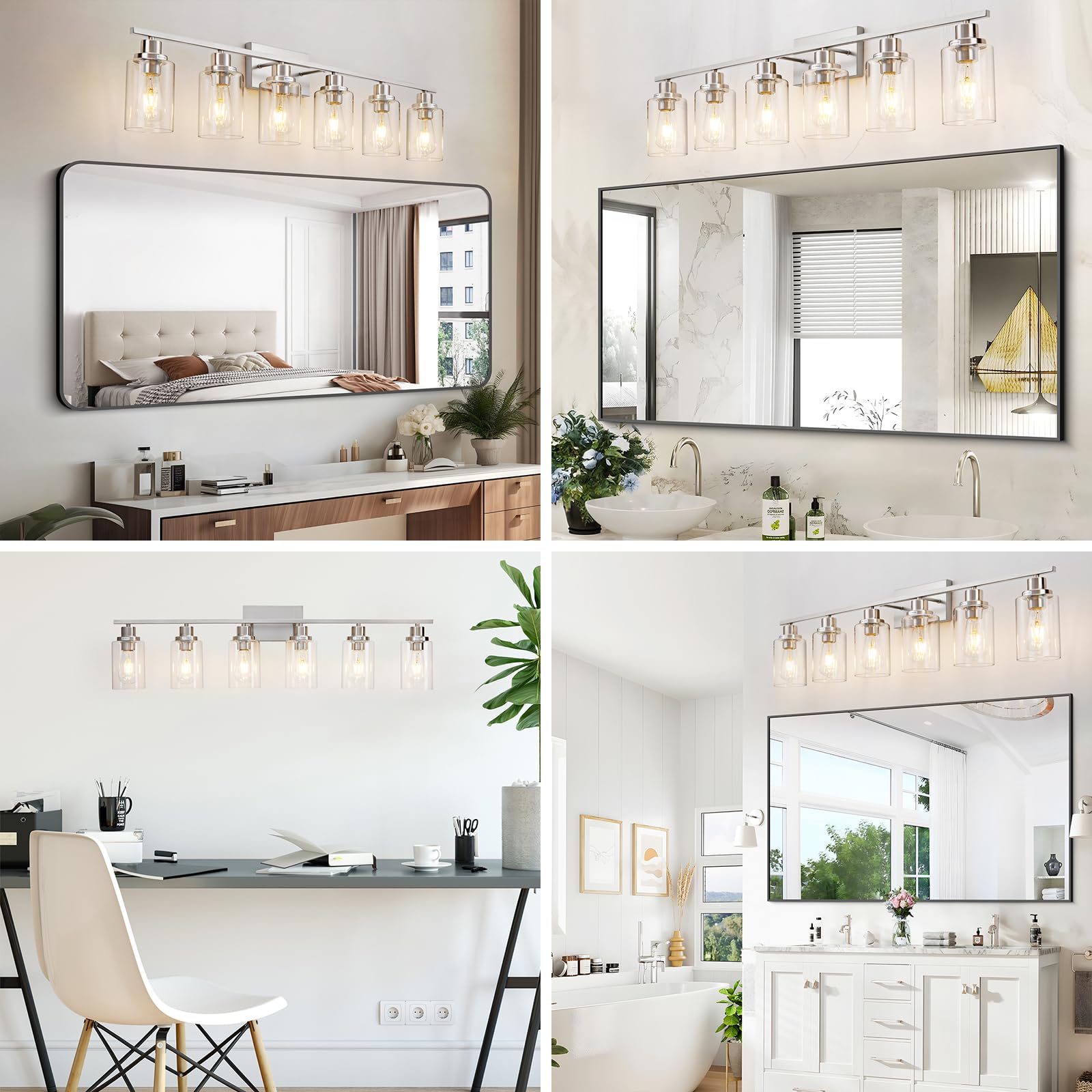 Hccz 6 Light Bathroom Light Fixtures Brushed Nickel Vanity Light Over Mirror Modern Farmhouse Wall Lighting Sconces Wall Lamp Fo