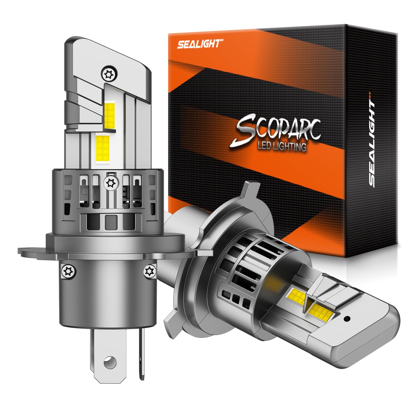 SEALIGHT H4/9003 Bulbs, 30000LM 6500K Cool White, Mini Size, 13000RPM Cooling Fan, IP67 Waterproof, Pack of 2