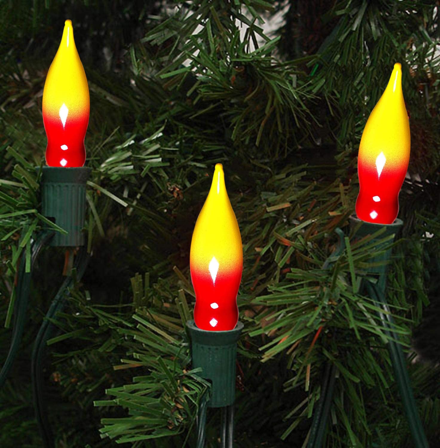 Doratale 12 Pack Flame Tip Light Bulbs, Red/Yellow, C18 7W Candelabra Base, Outdoor String Lights
