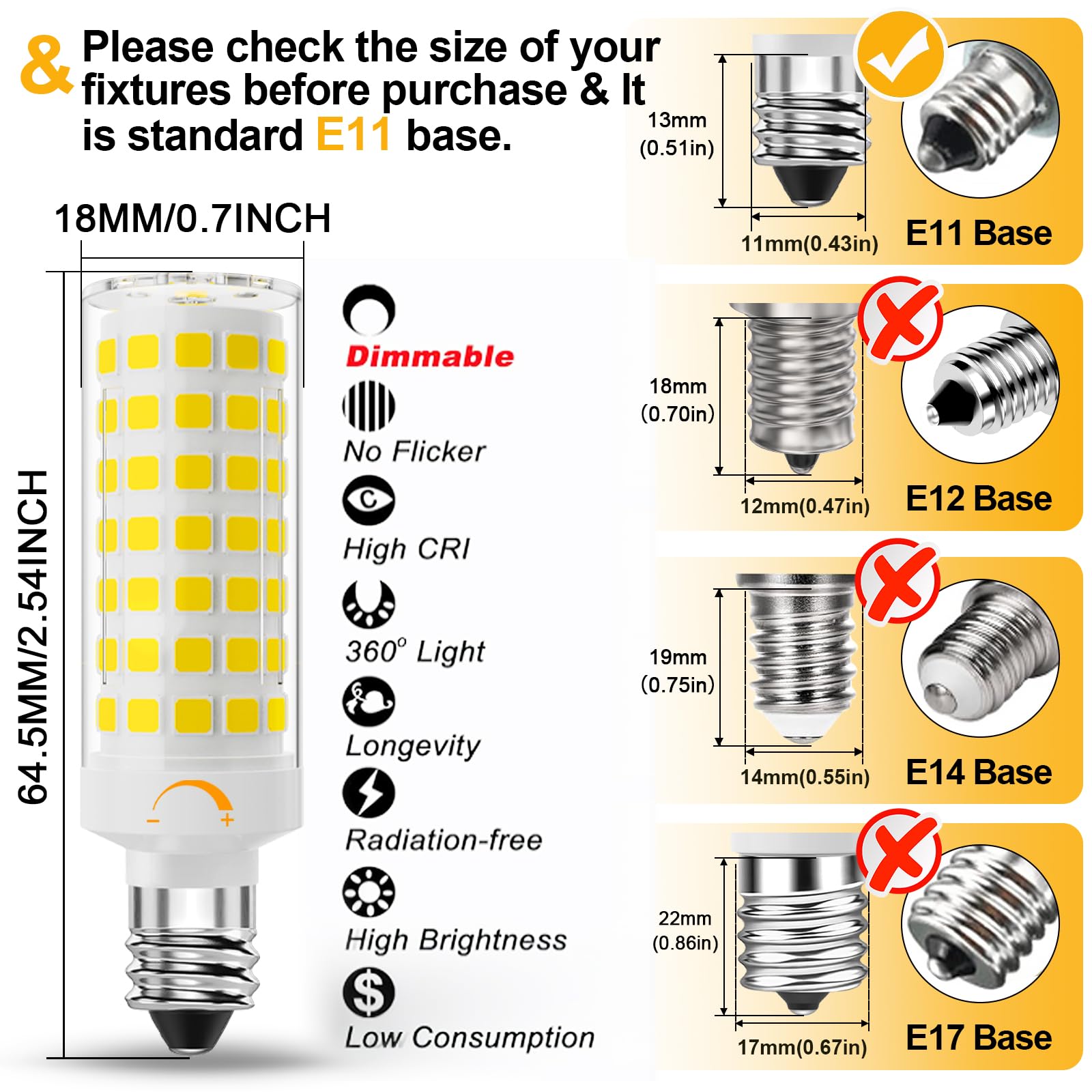 Lacnooe E11 Dimmable LED Bulb 7W 750LM, Daylight White, 4 Pack, Halogen Equivalent for Ceiling Fans & Chandeliers