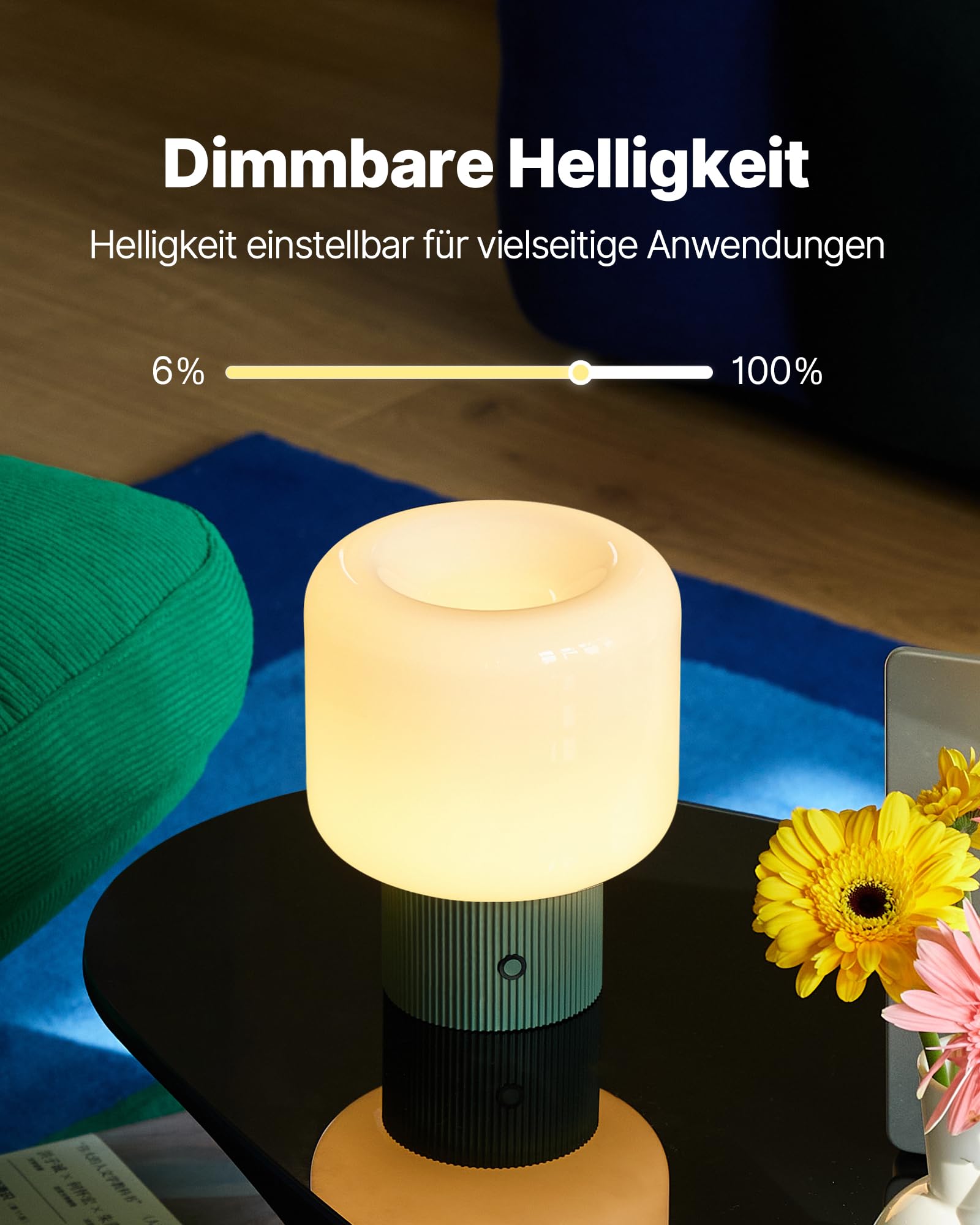 MAGCHARM Halo Mushroom Lamp - 5W Cordless Rechargeable Table Light, Dimmable LED, Vintage Green, Retro Design for Bedroom Decor