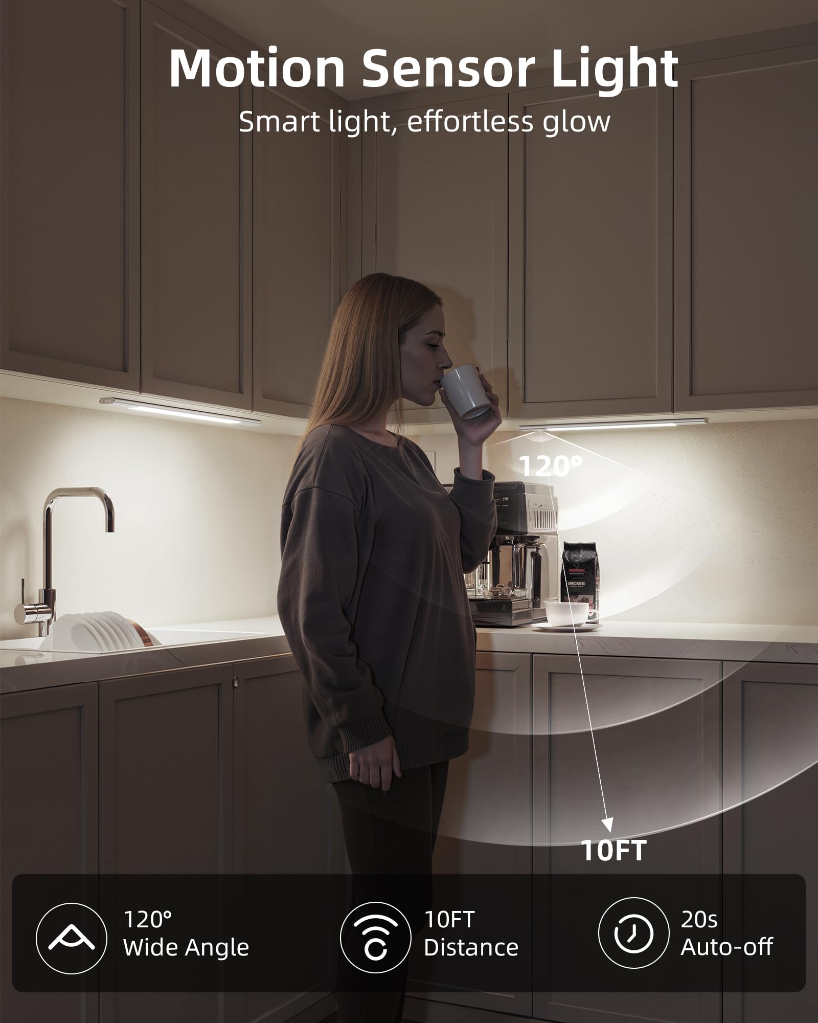 Ezvalo Under Cabinet Lighting, Motion Sensor Closet Lights With 3 Extra Batteries, 76 Leds Dimmable Eye-Caring Rechargeable Led