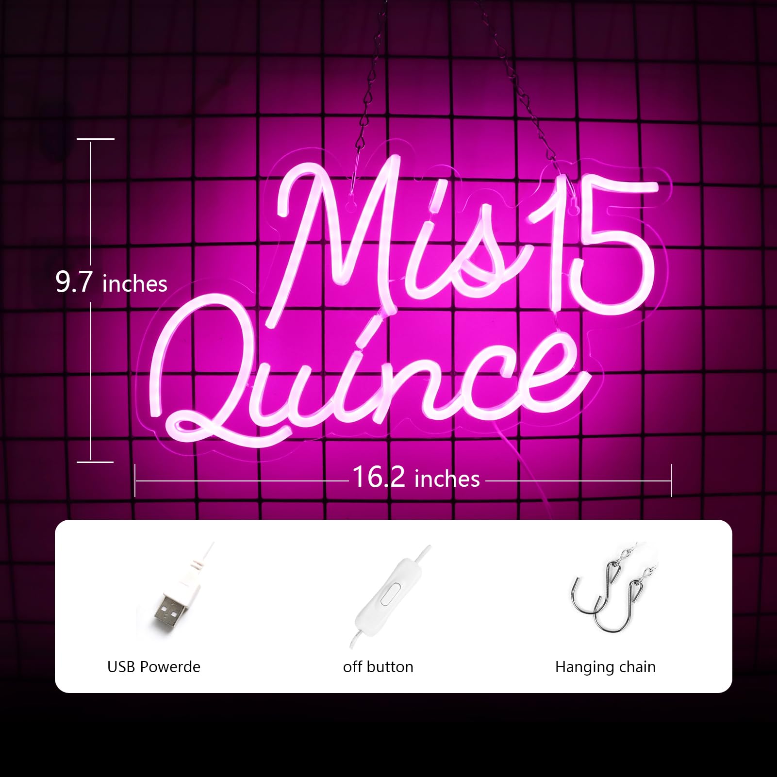 Jfllamp Mis 15 Quinceanera Neon Sign - Pink Led Wall Decor For Birthday & Christmas Party
