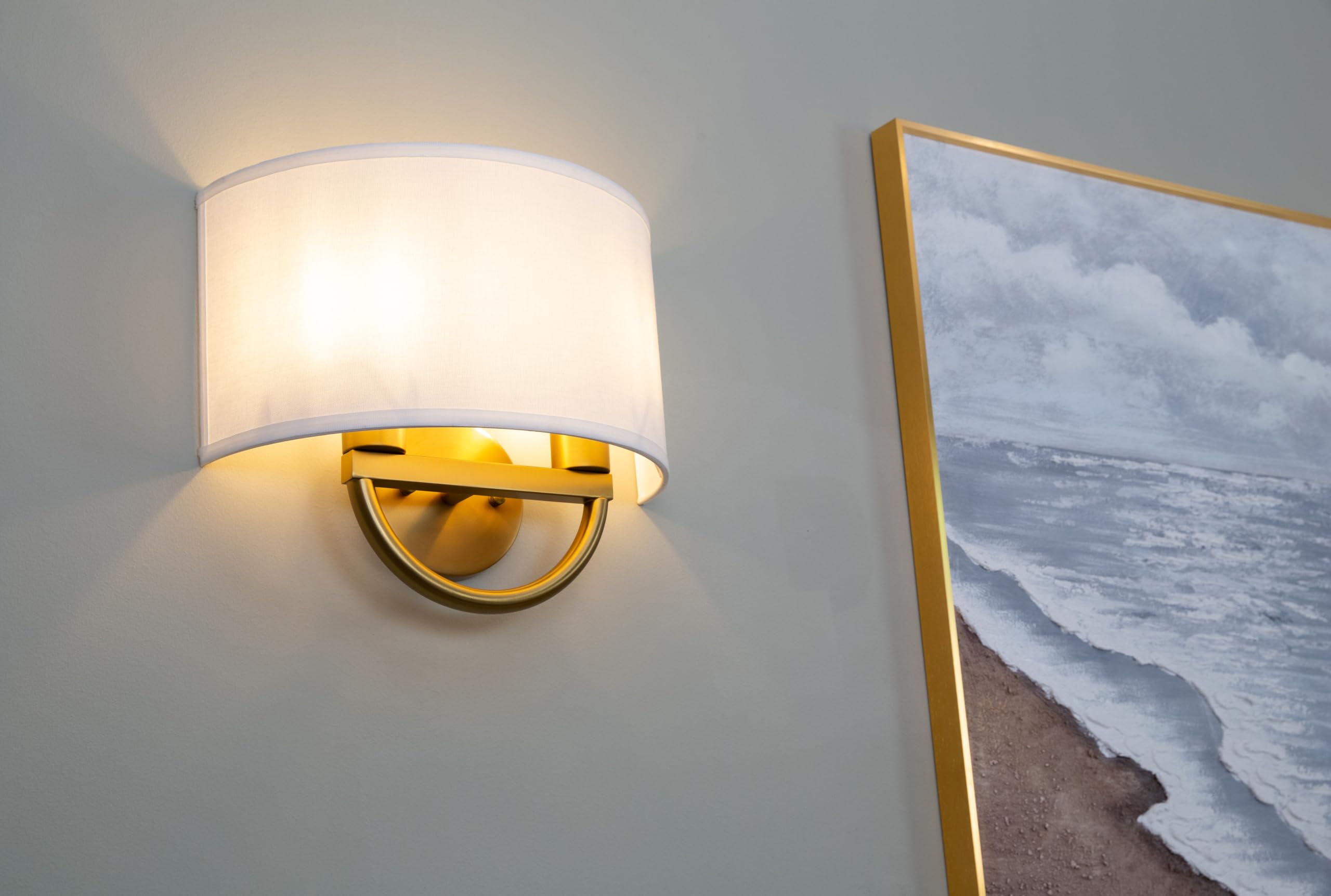 Yosoan Wall Sconce Light, 2-Light Vintage Design, Fabric Shade, Large, White, Model 8291