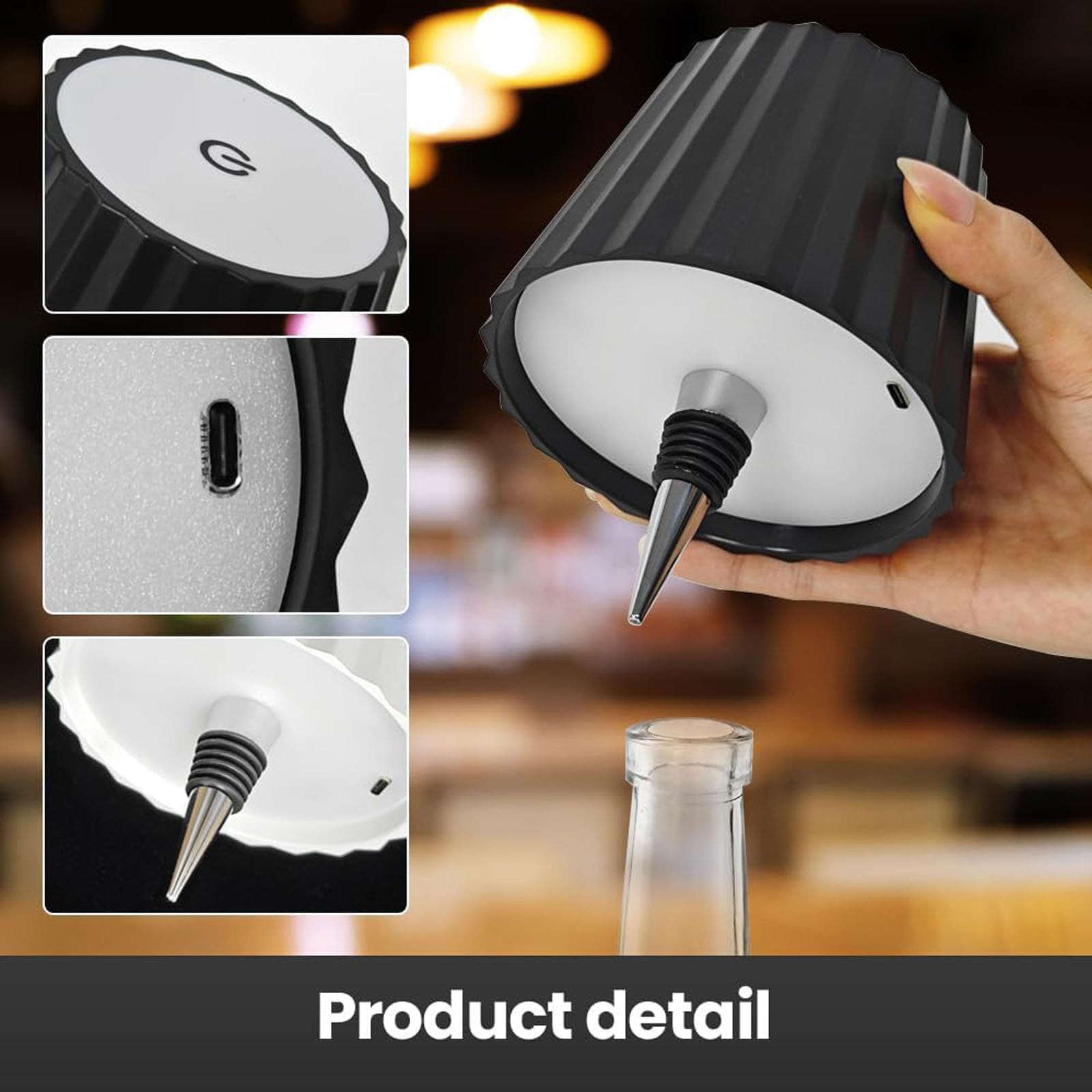zmiao Wireless Bottle Lamp, Portable LED Touch Lamp, Rechargeable, 3 Light Modes, White-A