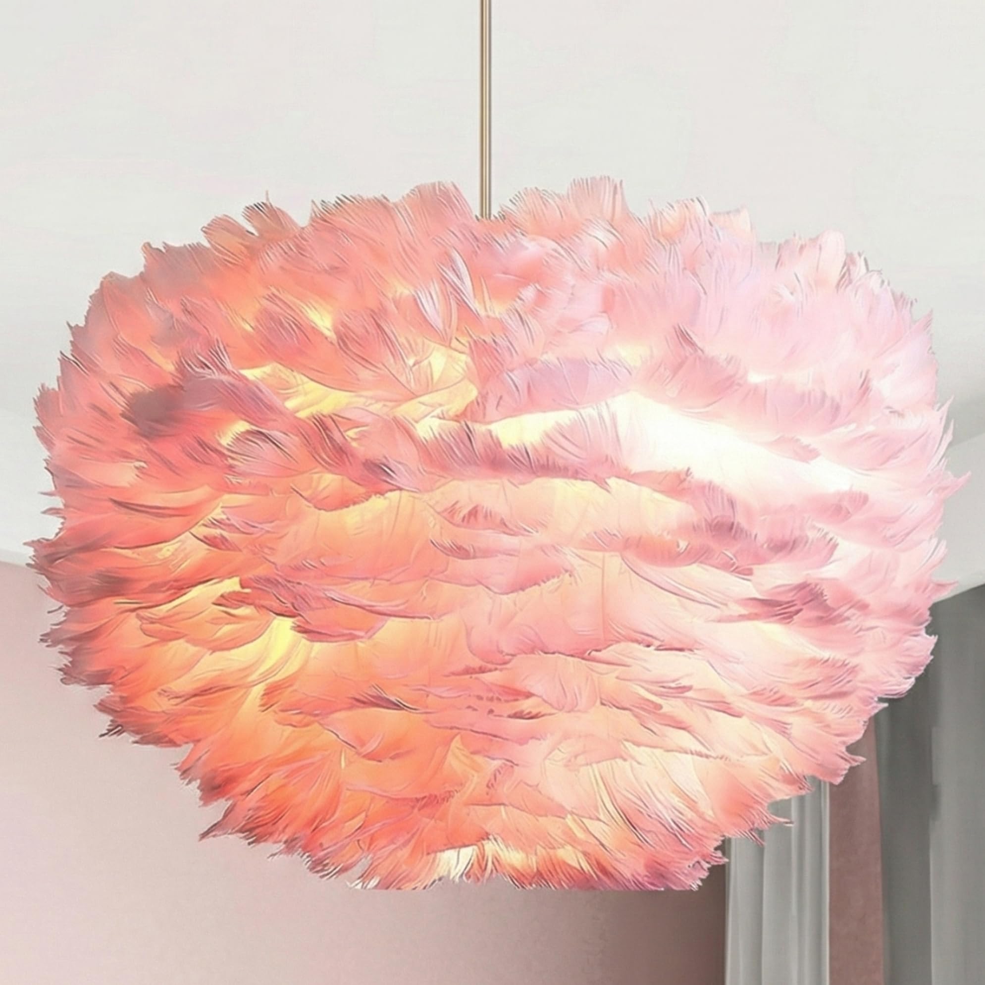 Maxax Pink Feather Chandeliers for Girls Room  3 Lights Modern Romantic Ceiling Haning Lamp  Nordic Creative Art Feather Shade Chandelier  for Bedroom  Living Room  Dining Room  17.7 inch