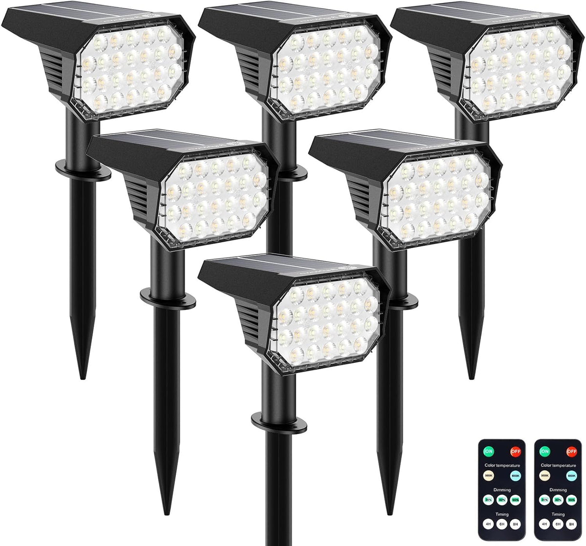 Brightown Solar Lights Outdoor Waterproof, White And Warm White 2 Colors Solar Spot Lights Outdoor With Remote Control, 3 Modes