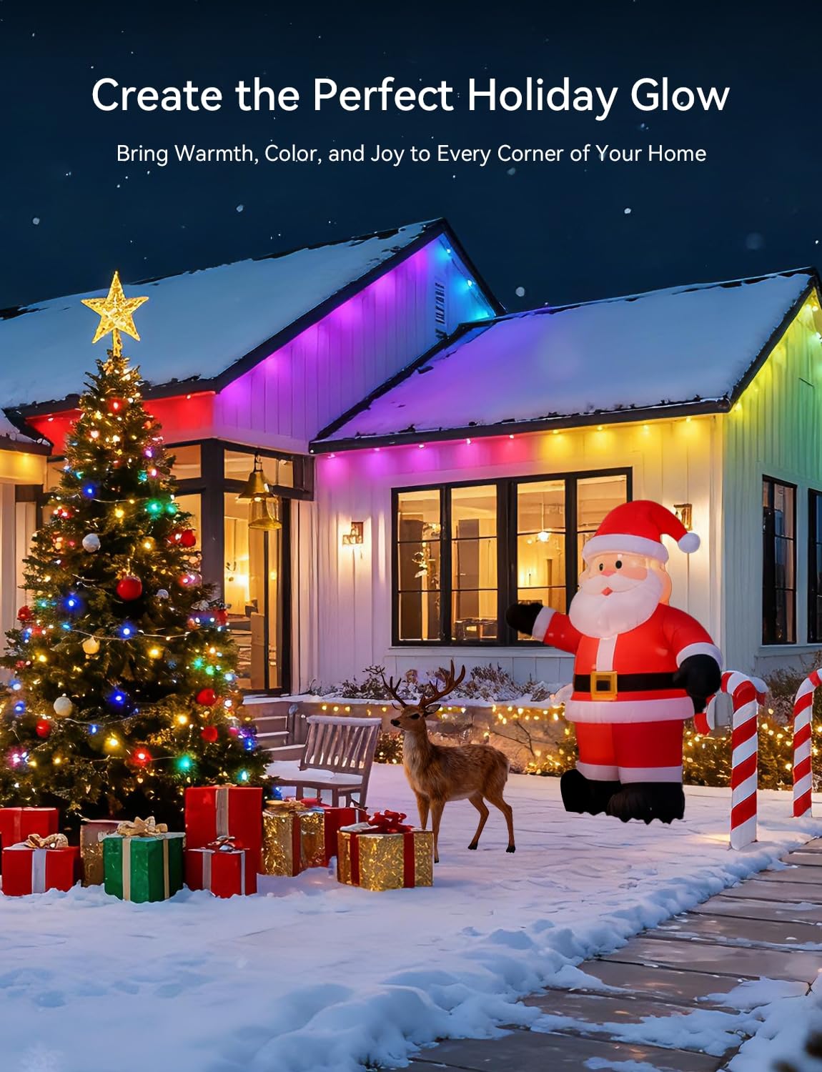 lemonlovely 150FT Permanent Outdoor Eaves Lights - Multicolor IP67 Waterproof LED Christmas Lights with App/Remote, Model 2323