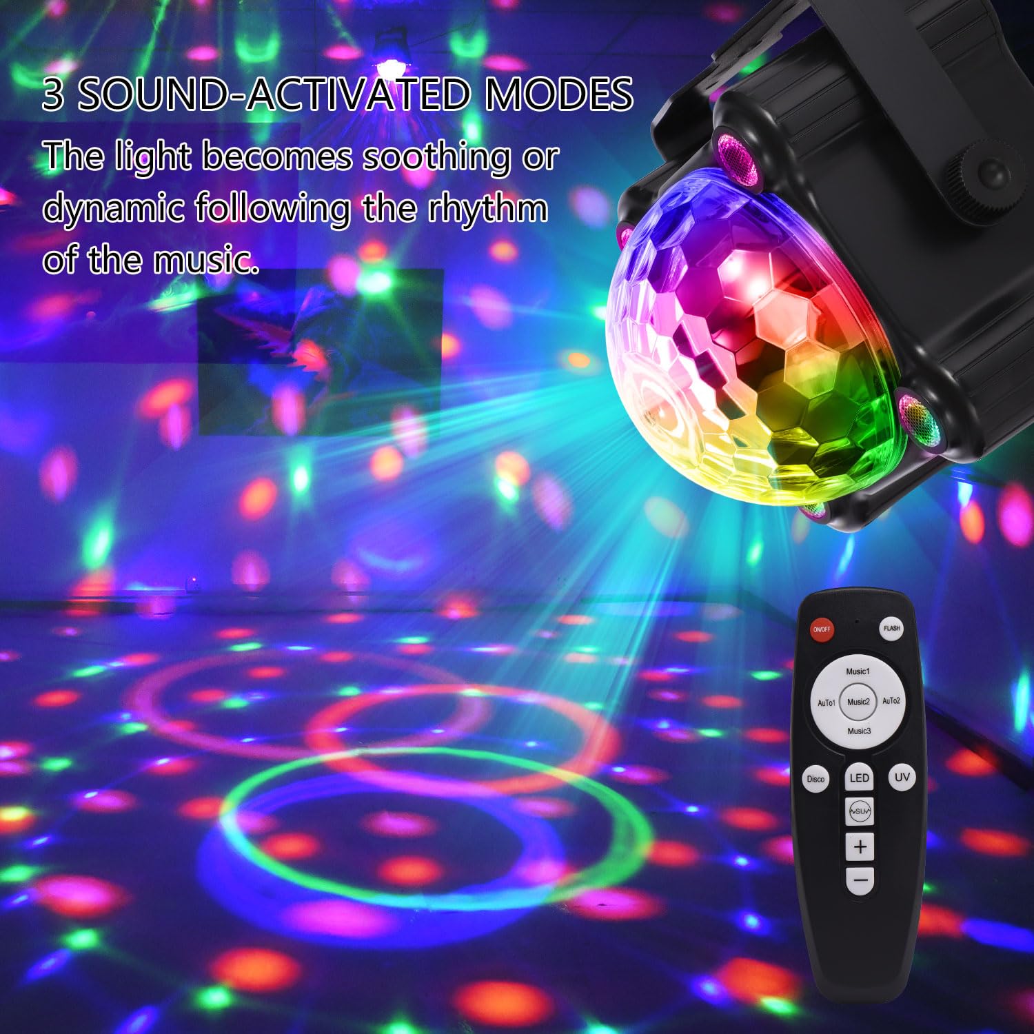 Yinpkteo Party Lights Disco Ball Light,Dj Disco Light Sound Activated LED Light 6 Colors for Home Room Dance Parties Birthday Ka