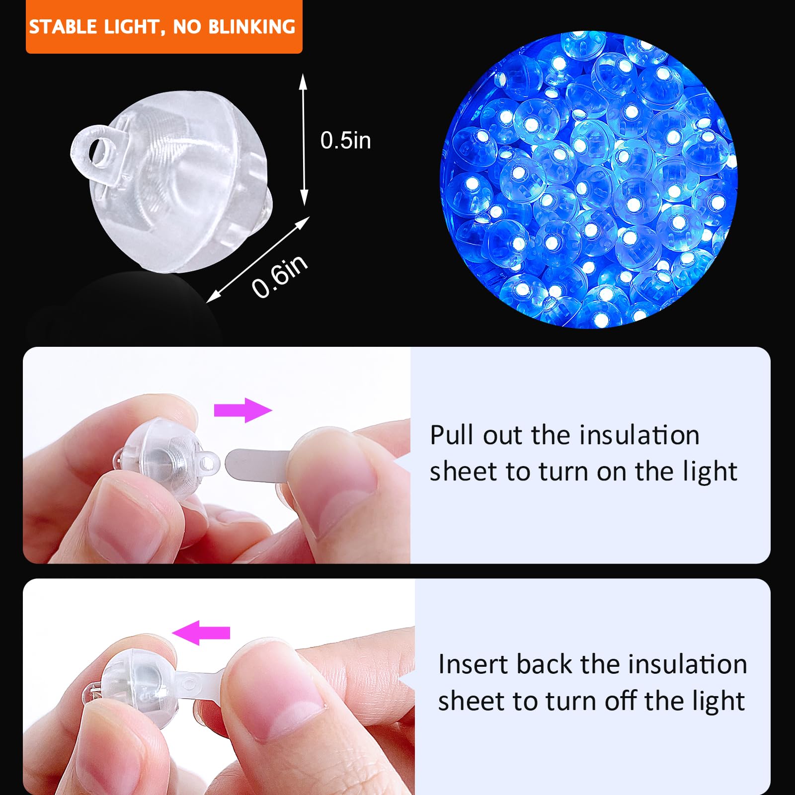 ZGWJ 200PCs Balloon Lights, Mini LED Lights, Plastic, Glow Steadily Blue, Model A01-Mini