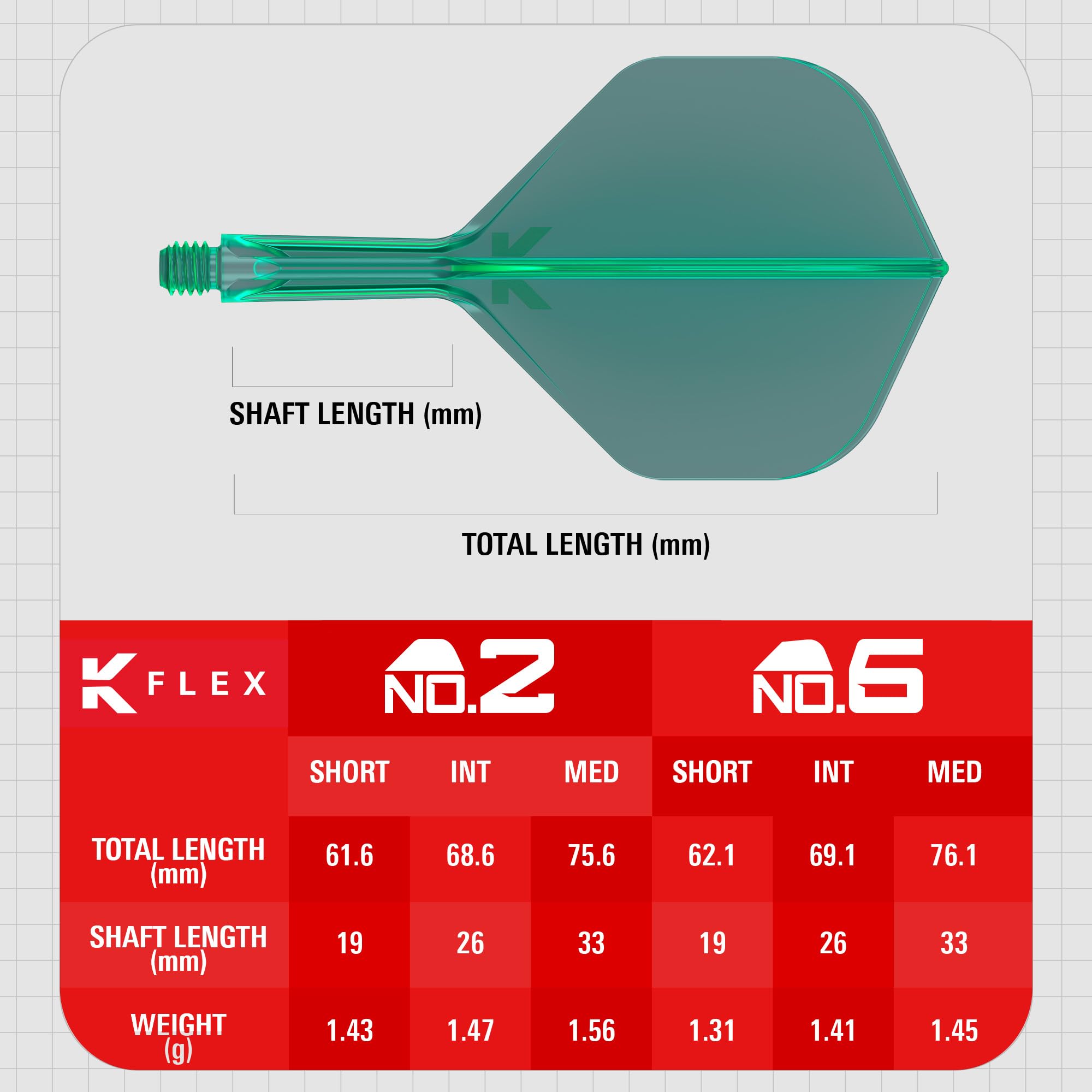 Target Darts K Flex Integrated Dart Flights And Shafts  No.2 Green (Medium) | Pack Of 3 K-Flex - No2  Kflex All In One Moulded Dart Flight & Stem | Professional Dart Accessories