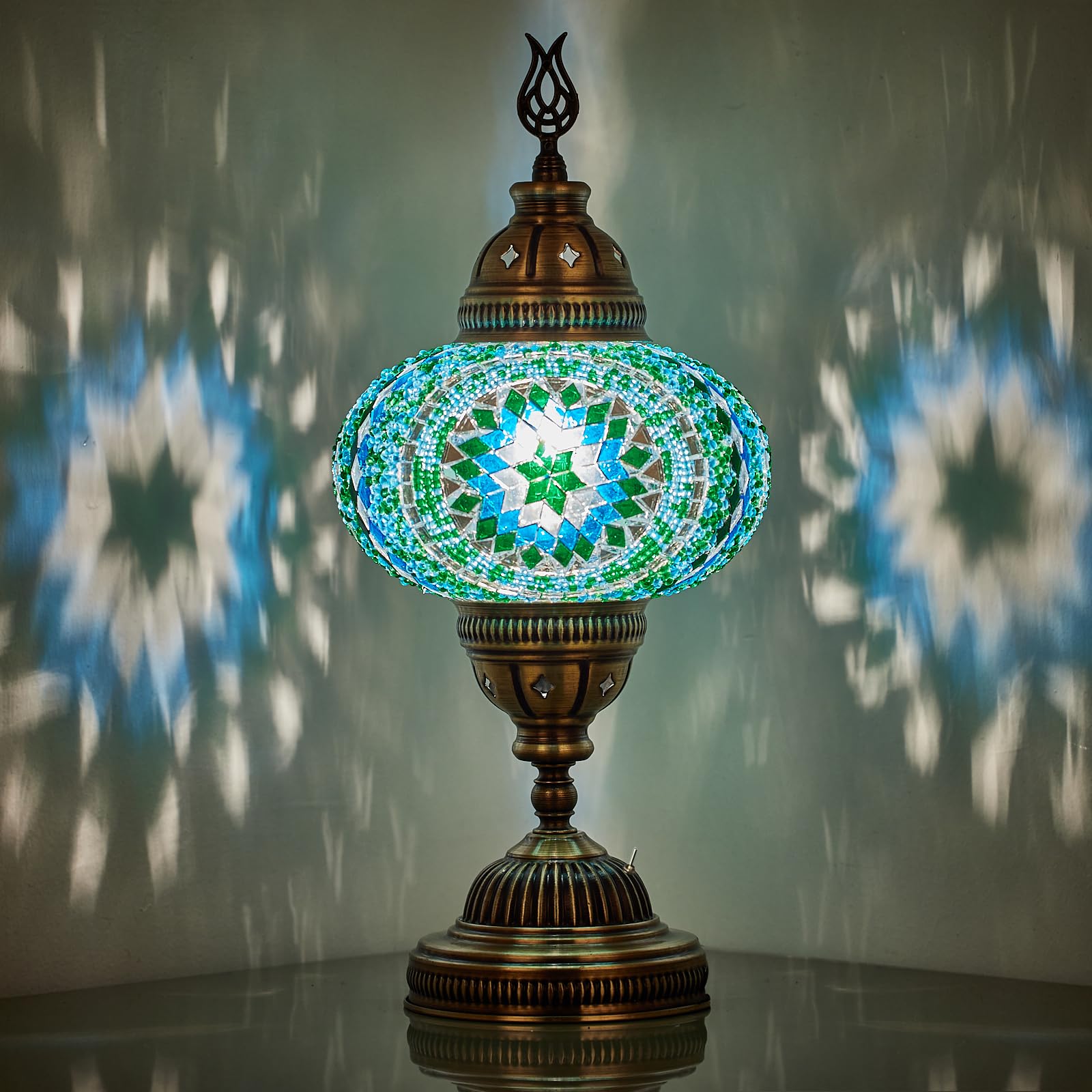 DEMMEX Battery-Operated Turkish Moroccan Mosaic Table Lamp - 12    H, 5    W, Portable Stained Glass Lantern for Indoor & Outdoo