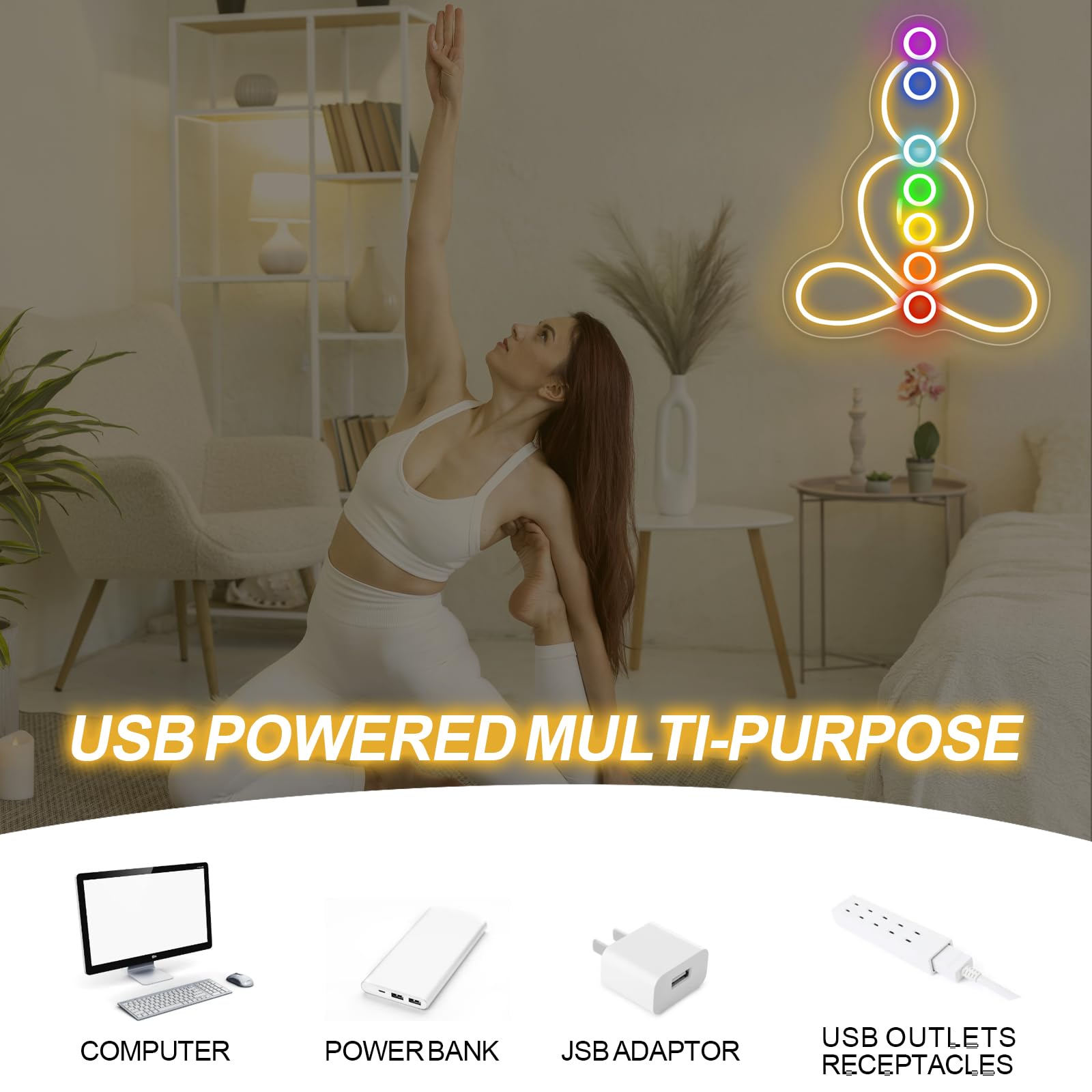 Seven Chakras Meditation Neon Sign Custom Yoga Studio Logo Led Sign Chakras Led Neon Pilates Studio Art Meditation Room Wall Art Yoga Lover Gift  Psychic Chakras Healing Exercise  Peaceful Sign