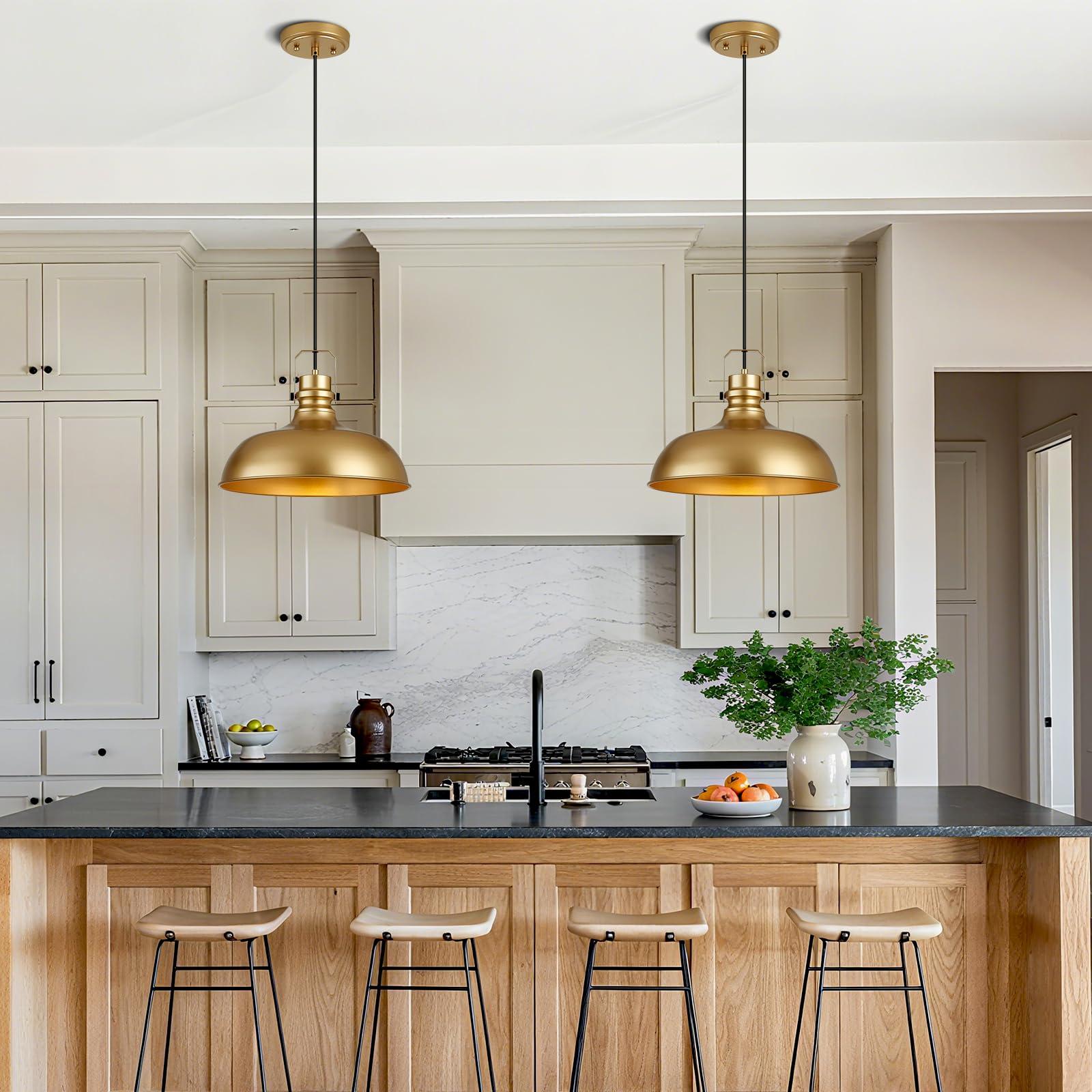 Alaislyc Gold Farmhouse Pendant Lights 16 Inch Matte Pendant Lighting For Kitchen Island Industrial Adjustable Height Vintage Dome Hanging Light Fixtures For Barn  Dining Room 1 Pack