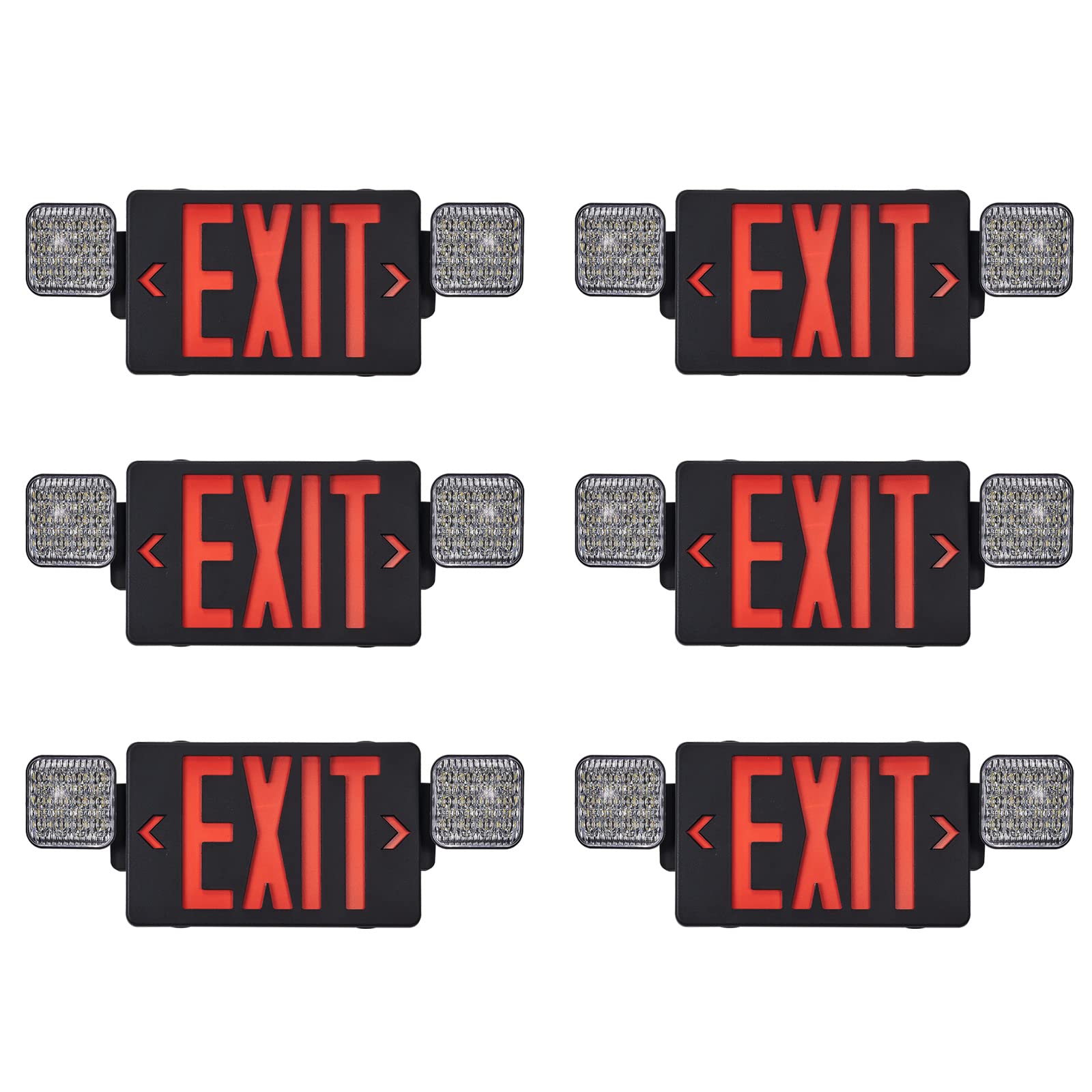TANLUX LED Emergency Exit Sign with Battery Backup, UL Listed, Black Housing, 6 Pack, Model TL-EX327BK-6