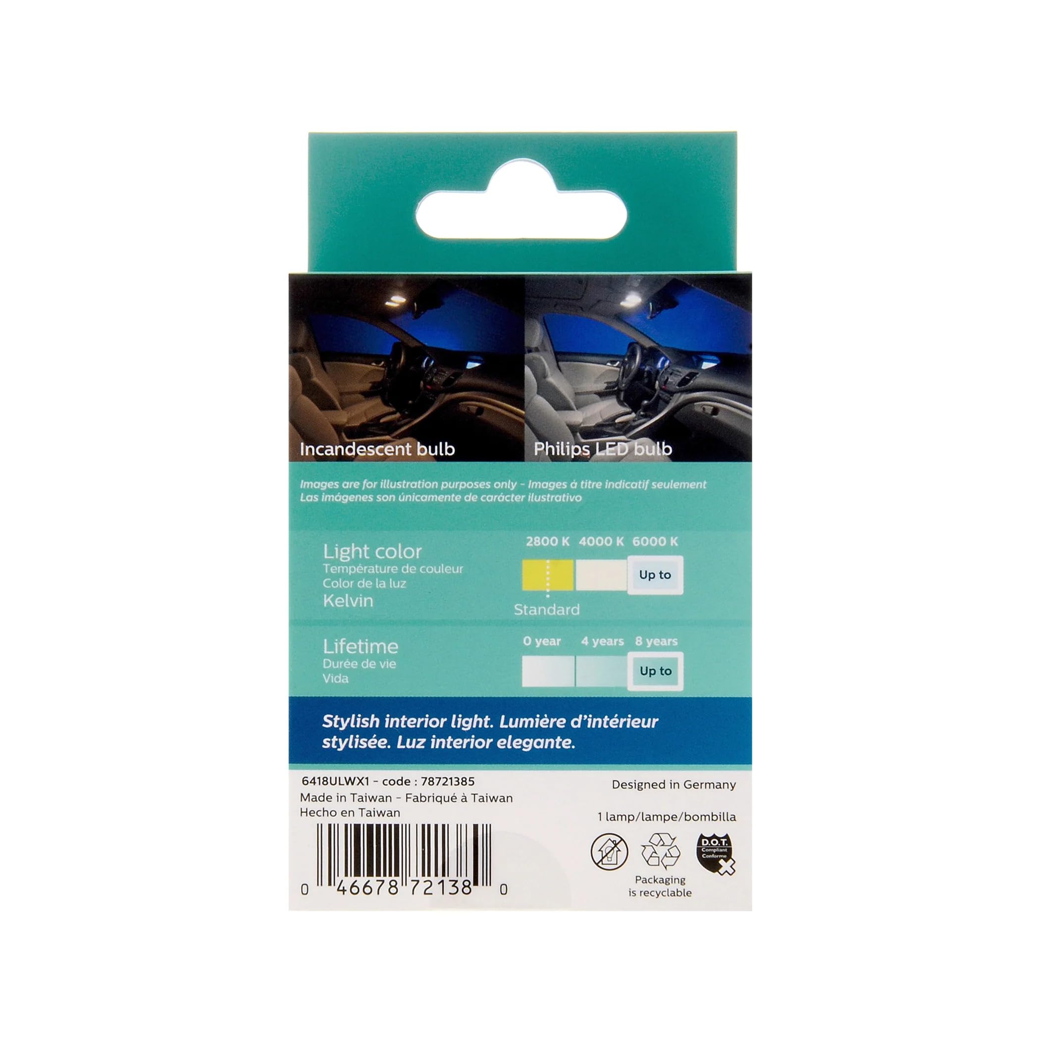 Philips 6418 Ultinon LED Bulb (White), 1 Pack