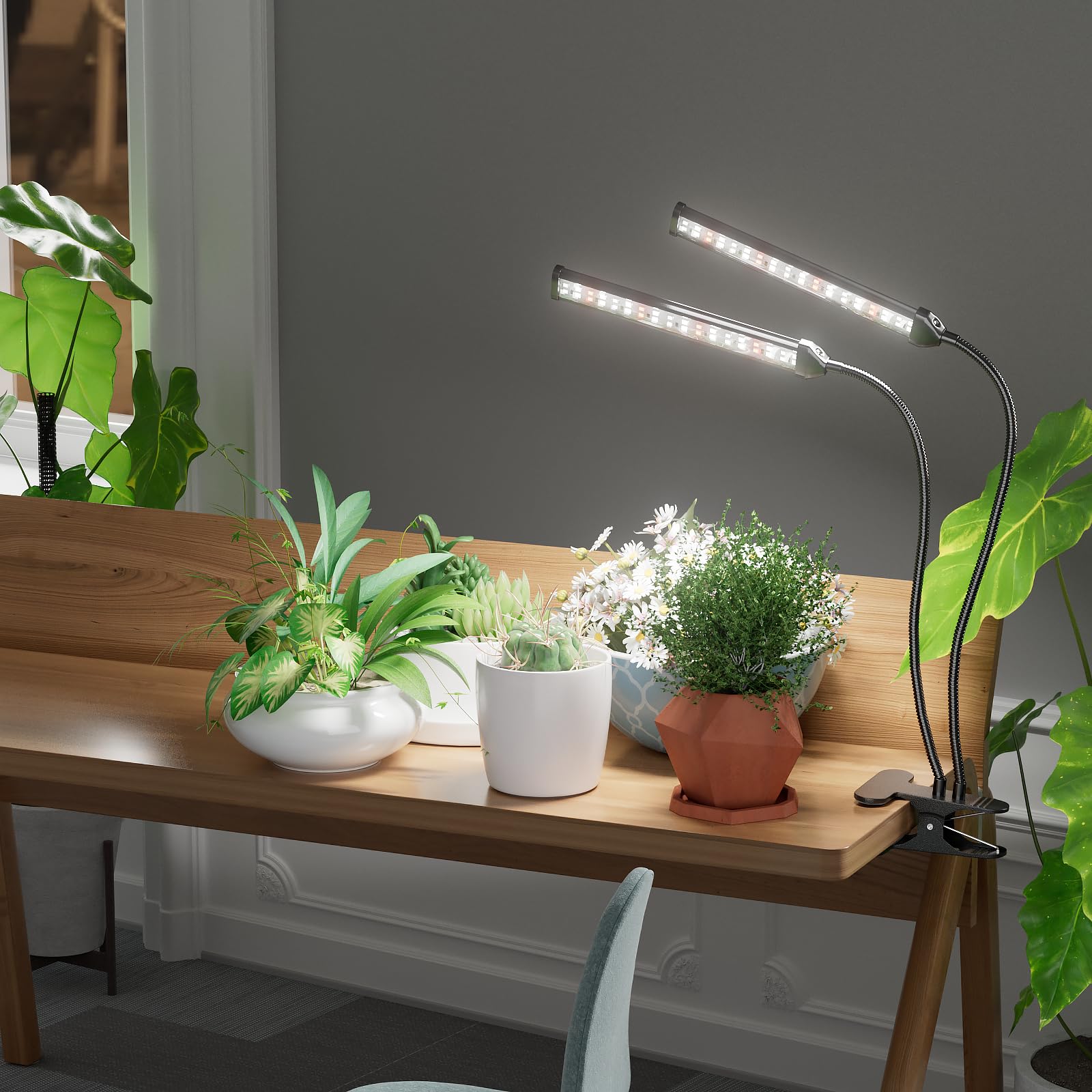 Gooingtop Grow Light Led Gooseneck Lamp,6500K 80W Full Spectrum 144 Led Plant Lamp Clip-On Desk For Indoor Plants Growing,Lighting Brightness Changeable,Timer 4 8 12 18Hrs
