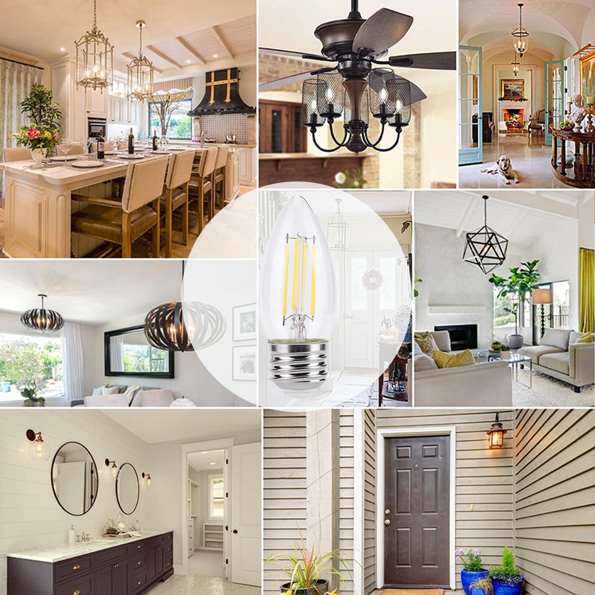 KINUR E26 Candelabra led Light Bulbs 4 Watt (40 Watt Equivalent) LED Chandelier Light Bulbs 5000K Soft White Chandelier Decorati