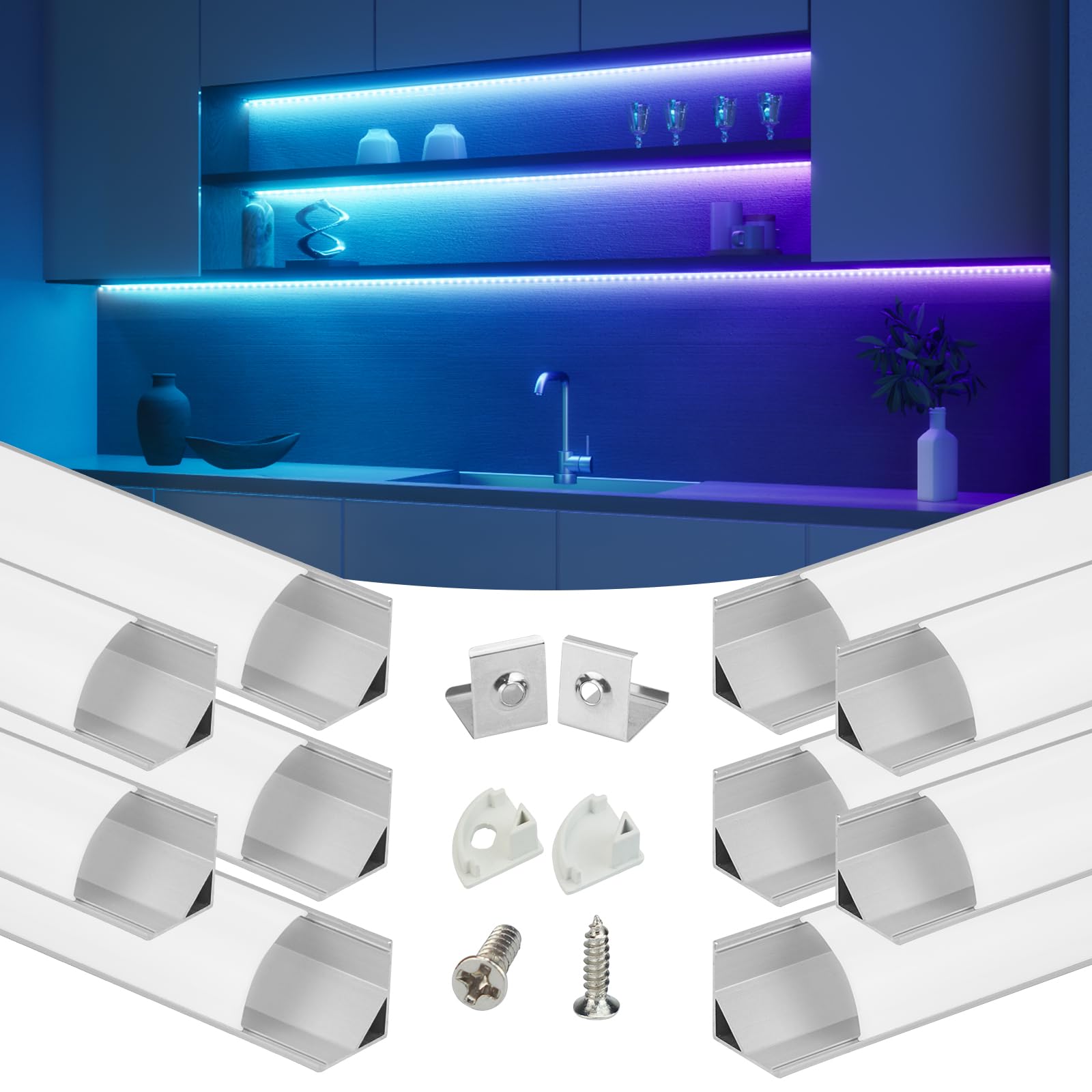 Muzata LED Strip Diffuser Channel, 10Pack, 3.3FT/1M, Silver Aluminum with Milky White Cover