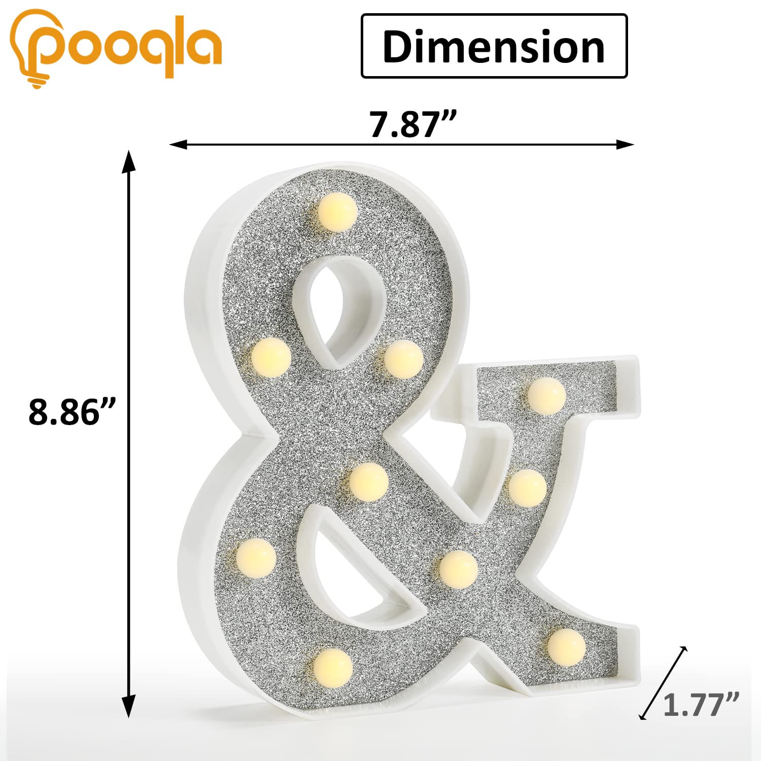 Pooqla LED Marquee Letter Light Sign, 18 Colors, Battery Powered, Glitter Silver, Plastic