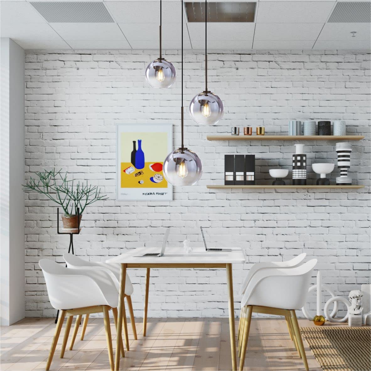 KCO Modern 3-Light Pendant Light Fixture, Silver Gradient Glass, Metal, 15*20*25cm, Model L1111
