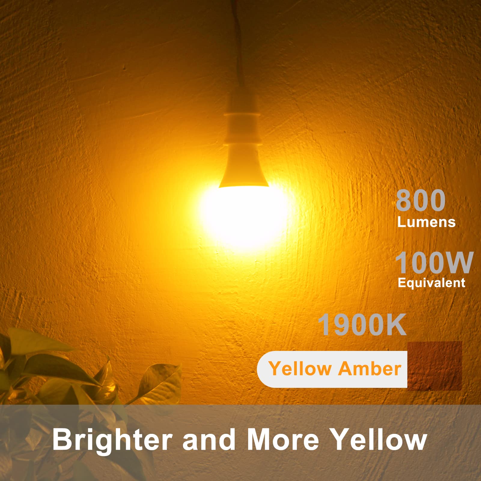 Qualilux Dusk to Dawn Bug Light Bulbs, 12W LED A19 E26, 800 Lumen, Amber Yellow, 2-Pack, Model D2D-A19E26