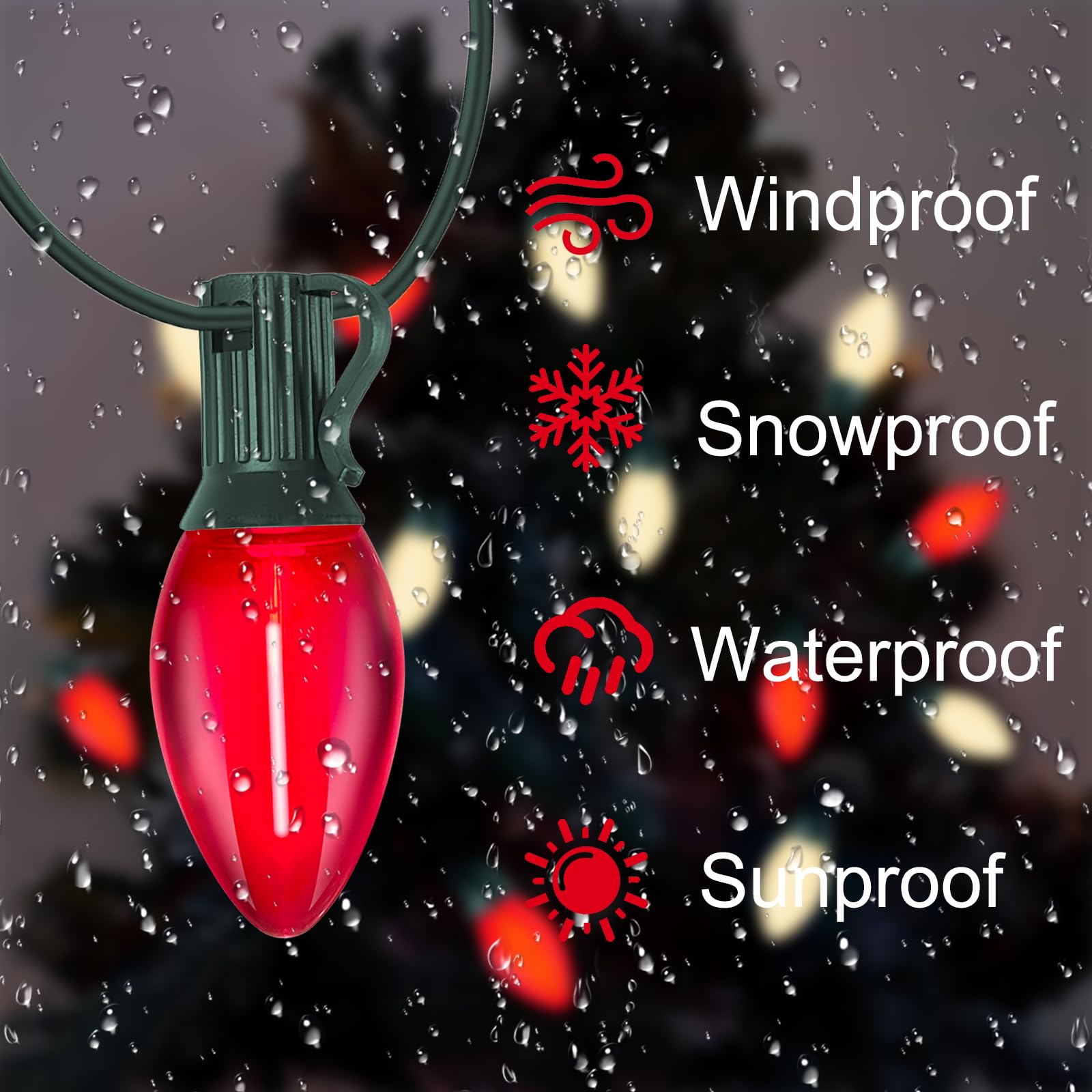 C7 Led Christmas Lights Outdoor, 25Ft Red And Frosted White Christmas Lights With 27 Led Energy-Efficient Bulbs, Hanging Outdoor