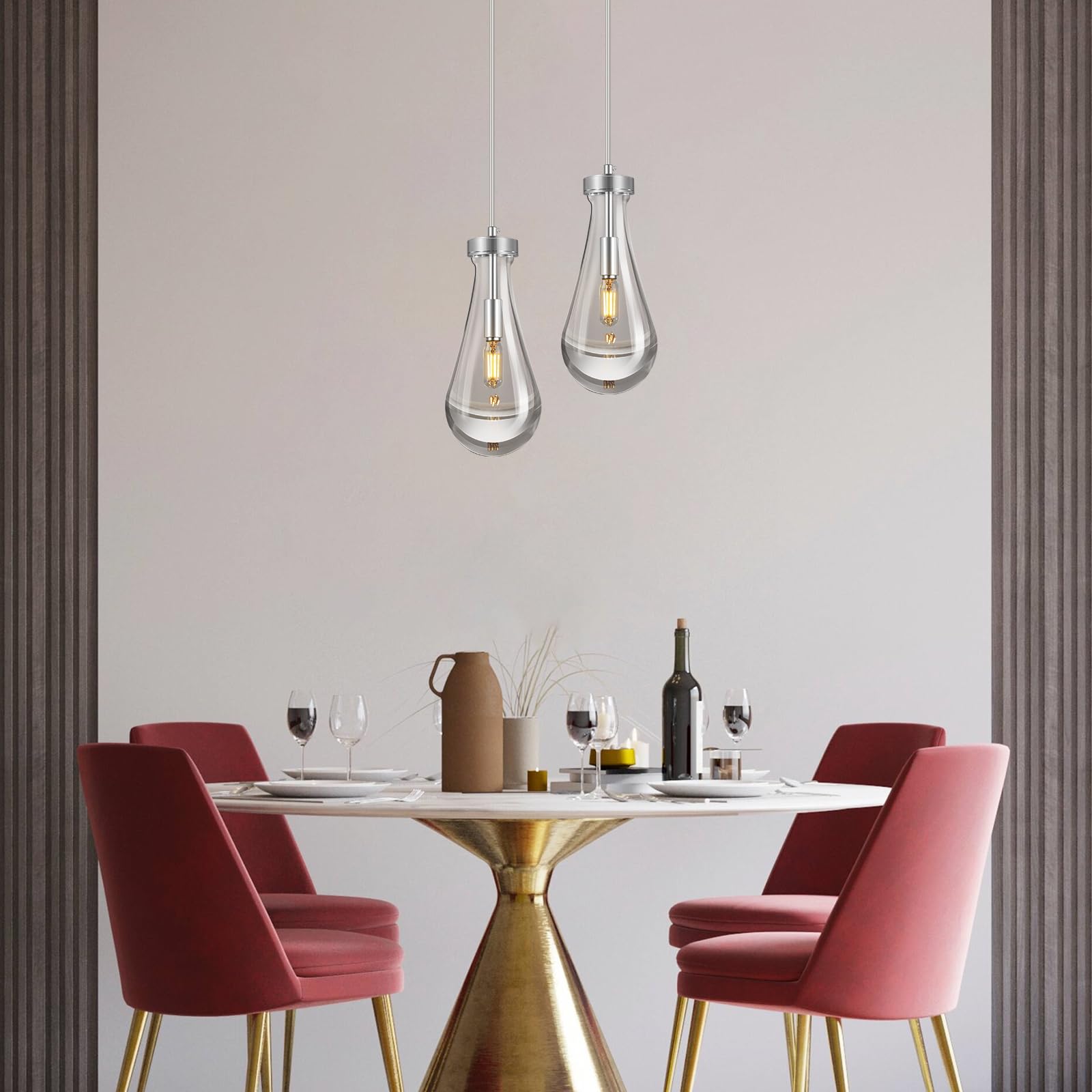 Liangmh Raindrop Pendant Lights Kitchen Island Teardrop Chrome Hanging Light Fixtures Clear Solid Glass Pendant Light Modern Cha