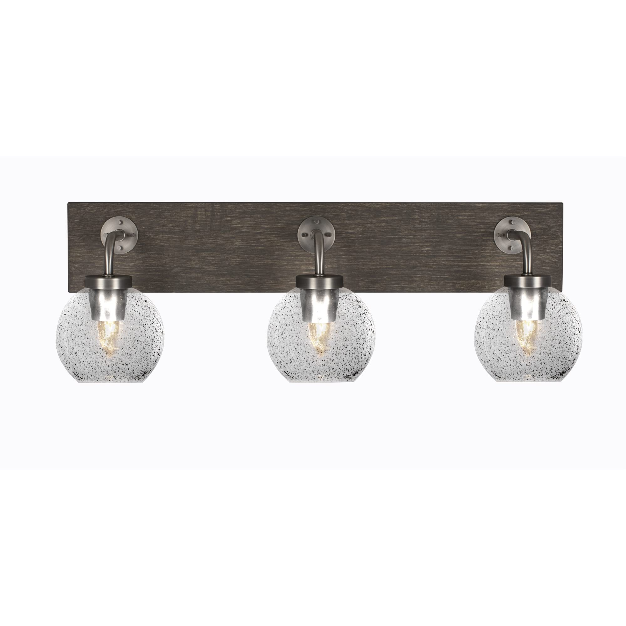 Oxbridge 3 Light Bath Bar In Graphite & Painted Distressed Wood-Look Metal Finish With 5.75" Smoke Bubble Glass