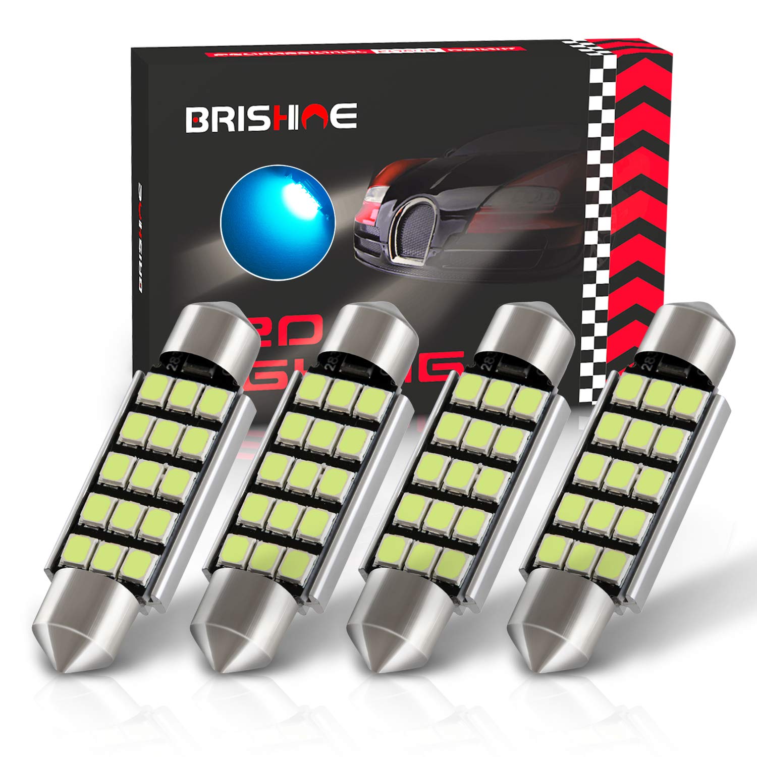 Brishine 578 211-2 Led Bulbs, Super Bright Ice Blue 2835 Chipsets Canbus Error Free 41Mm 42Mm 1.72    Festoon 212-2 569 Led Bulb