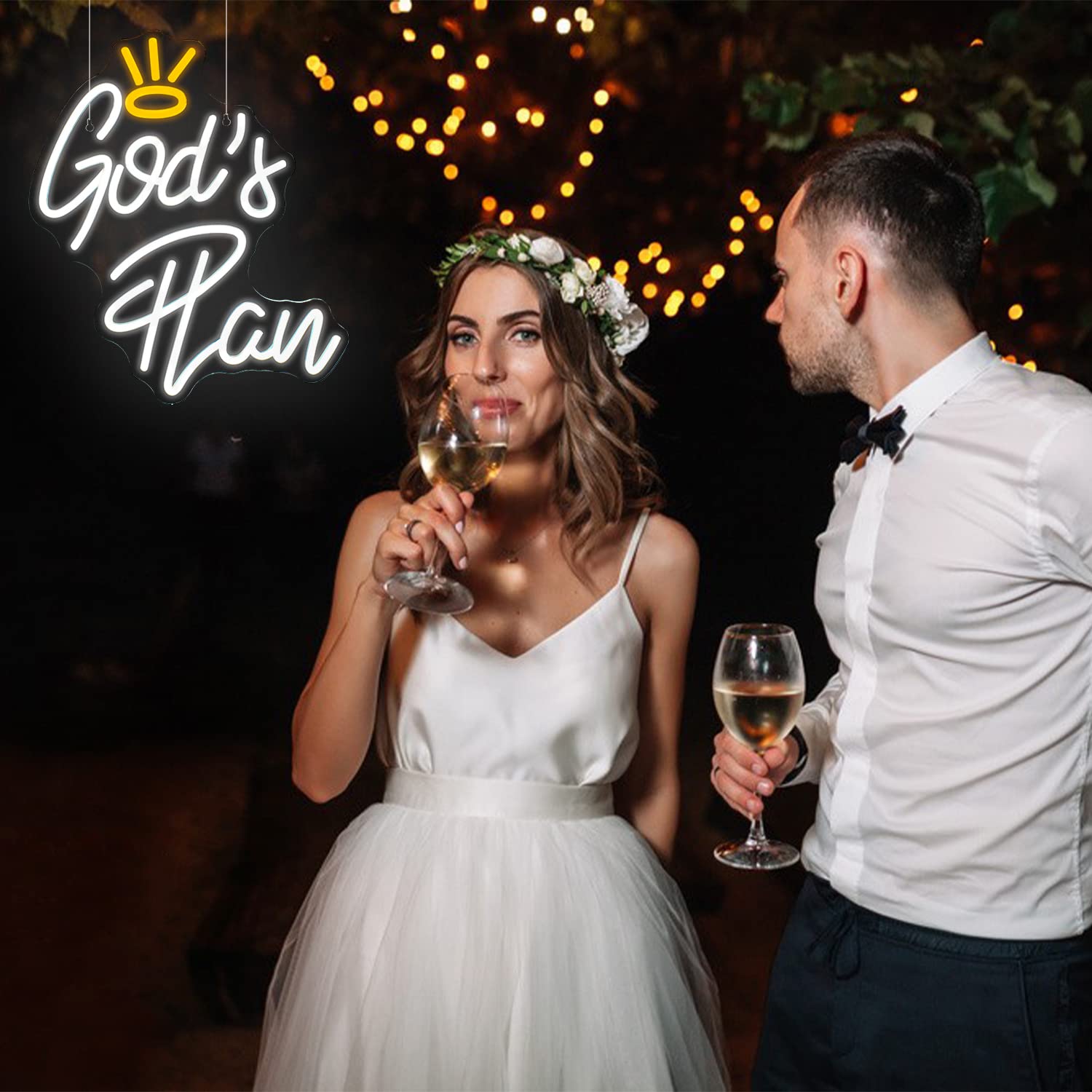 Horseneon God’s Plan Neon LED Sign, White Acrylic Wall Decor, USB Powered, Model Gods Plan-1275