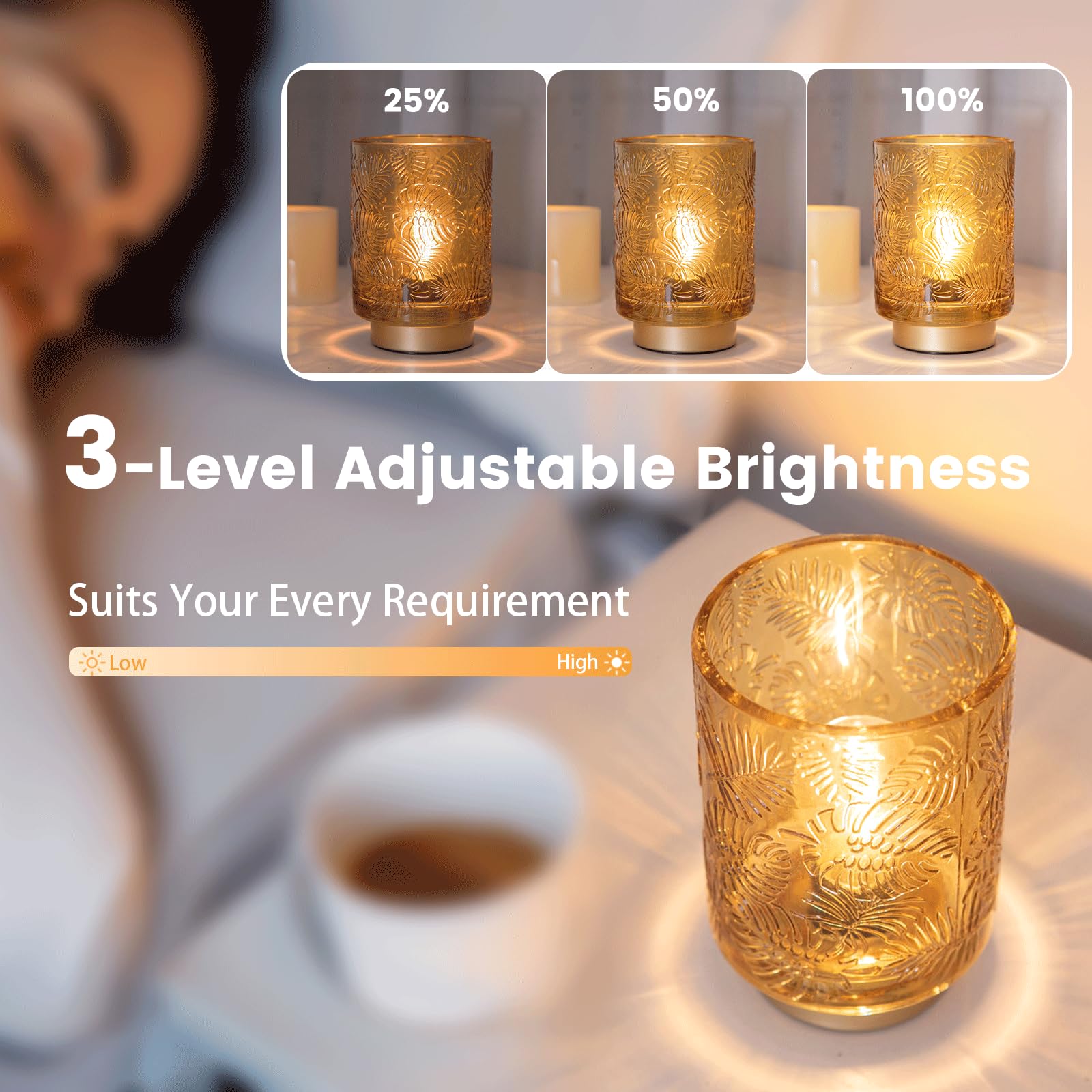 Ularoom Battery Operated Small Cordless Table Lamps With Remote Control, Dimmable Brightness Wireless Lamp With Timer, Glass Bat