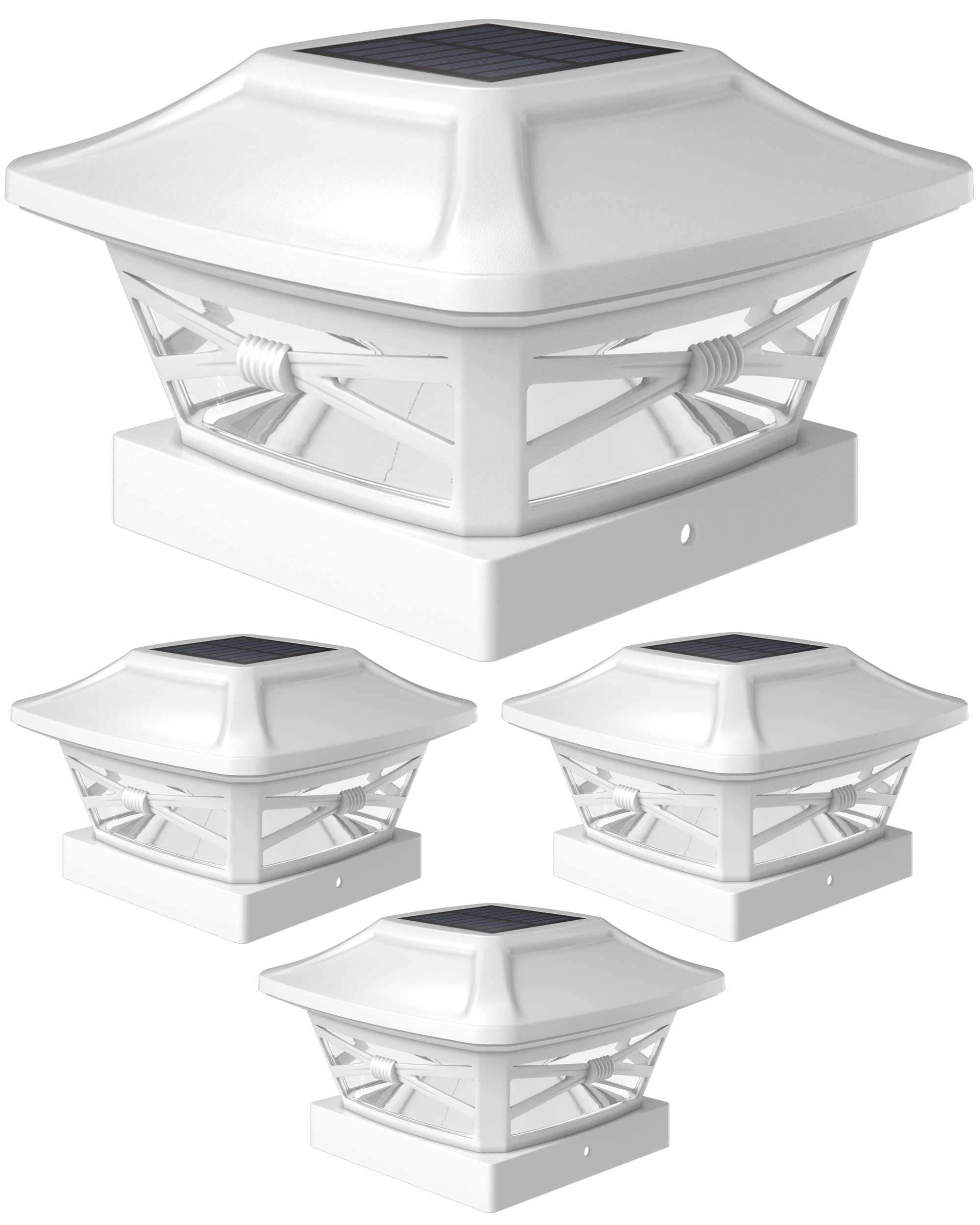 Davinci Lighting Renaissance Solar Post Cap Lights, 4 Pack, Pearl White, Includes Bases for 4x4 5x5 6x6 Posts, Bright LED