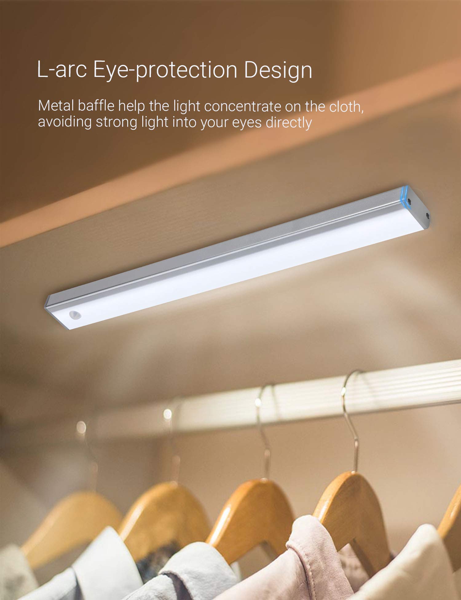 Joyzy Automatic Wireless LED Kitchen Cabinet Light, Motion Sensor, Rechargeable, 15.8 inch, 6500K, Silver