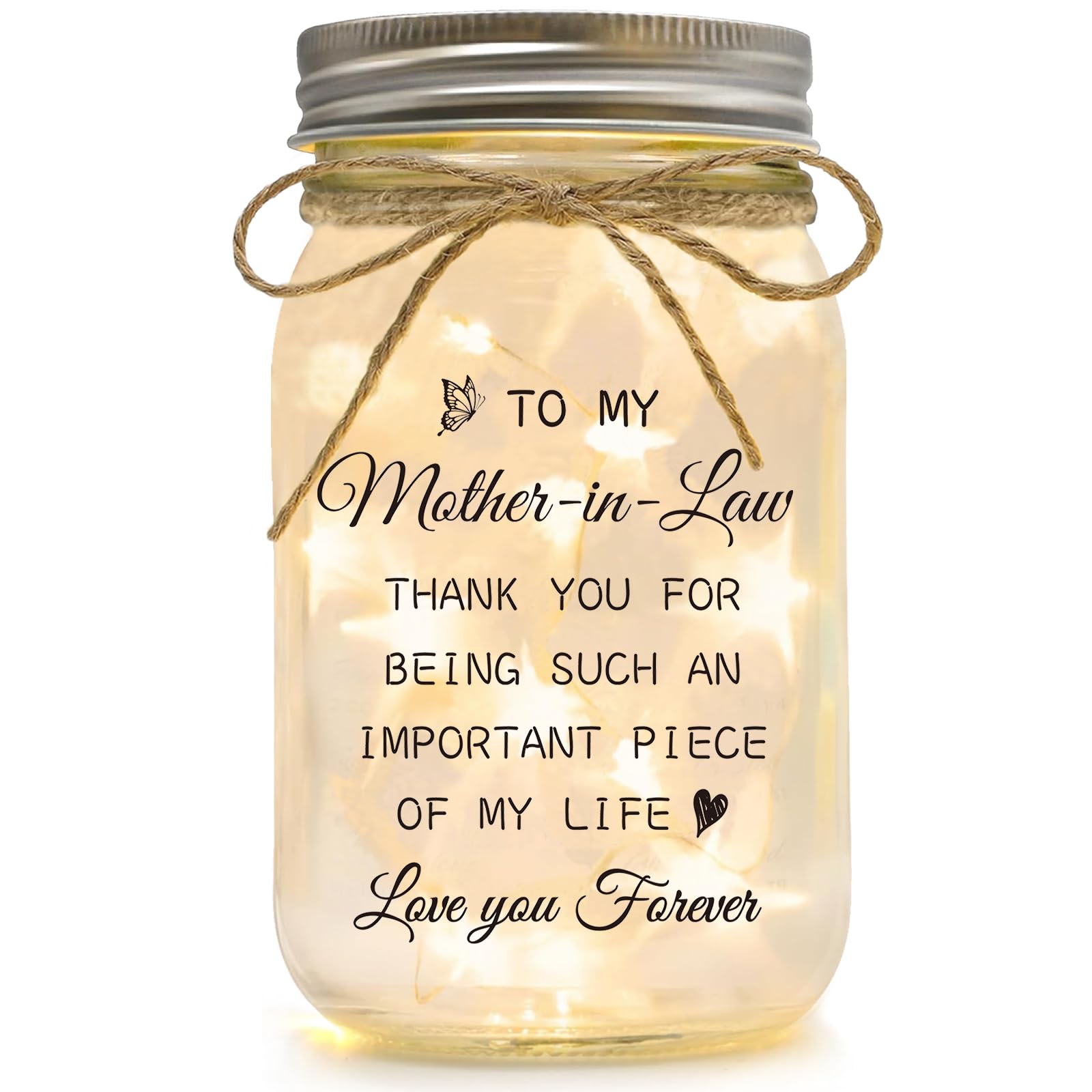 Luckyyds Mother in Law Gift, Mason Jar Night Lights - Best Mothers Day Birthday Christmas Gift for Mother in Law, Mother of The 