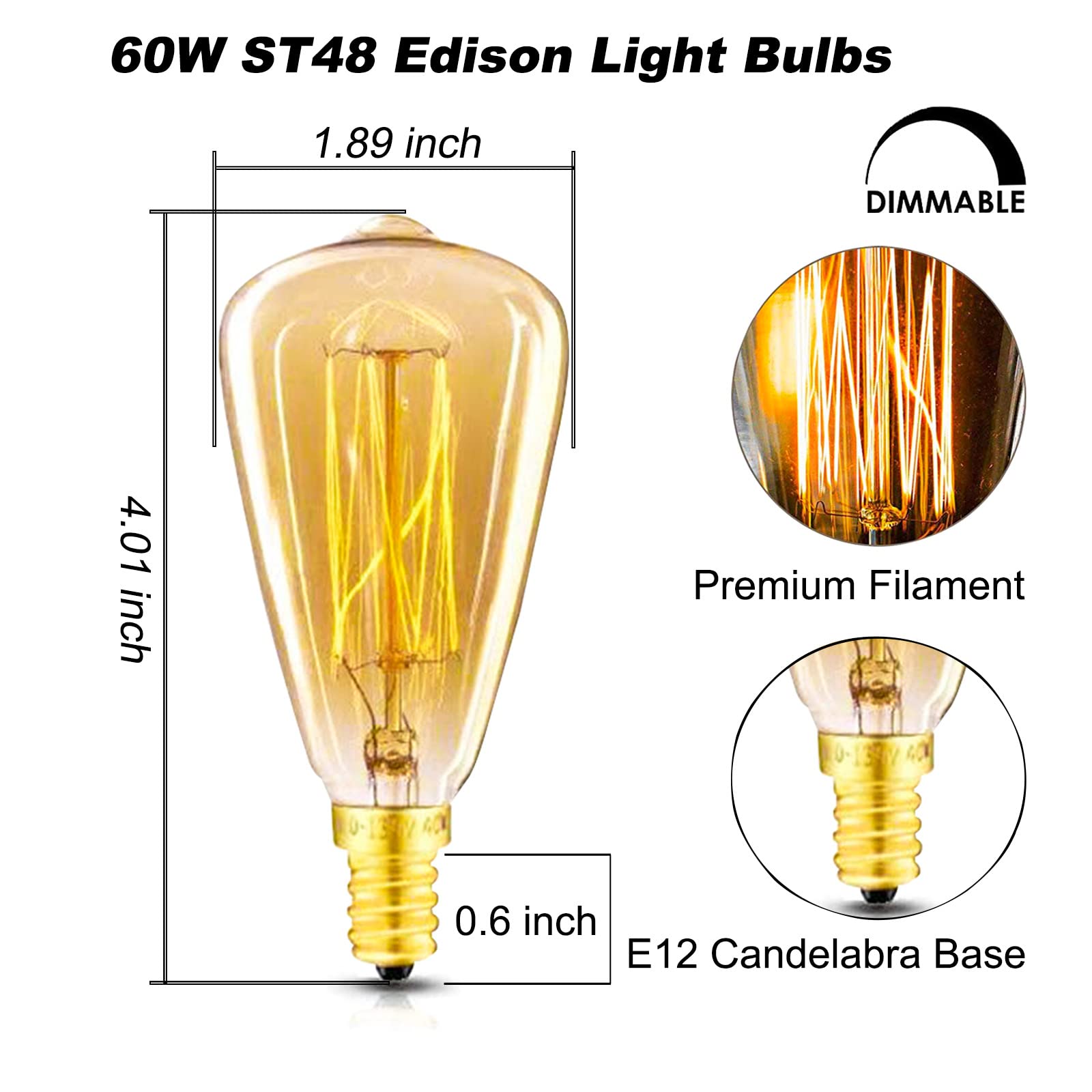 New Orange Heart 6-Pack Vintage Edison Light Bulbs, 60W Dimmable, Amber Warm, E12 Candelabra