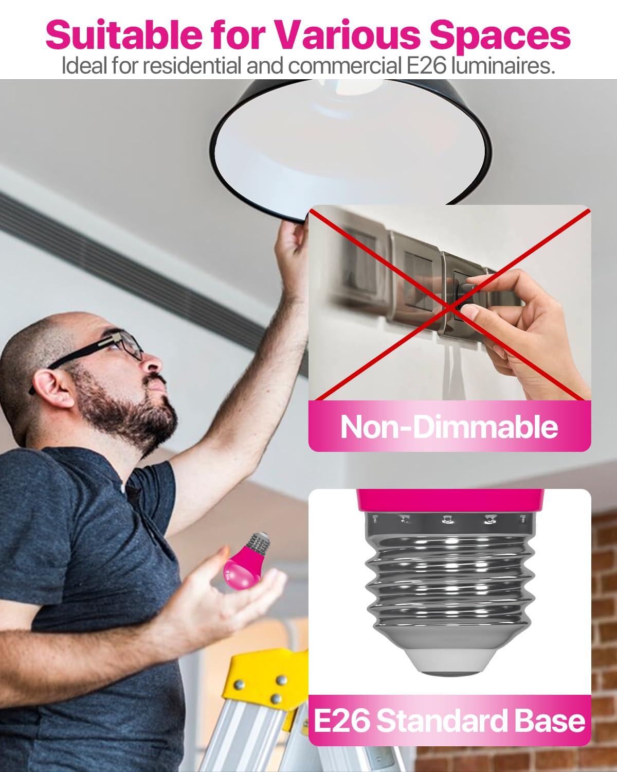 Oraluce Pink Led Porch Light Bulb, 40W Equivalent, 5W 450Lm, 6 Pack For Halloween &