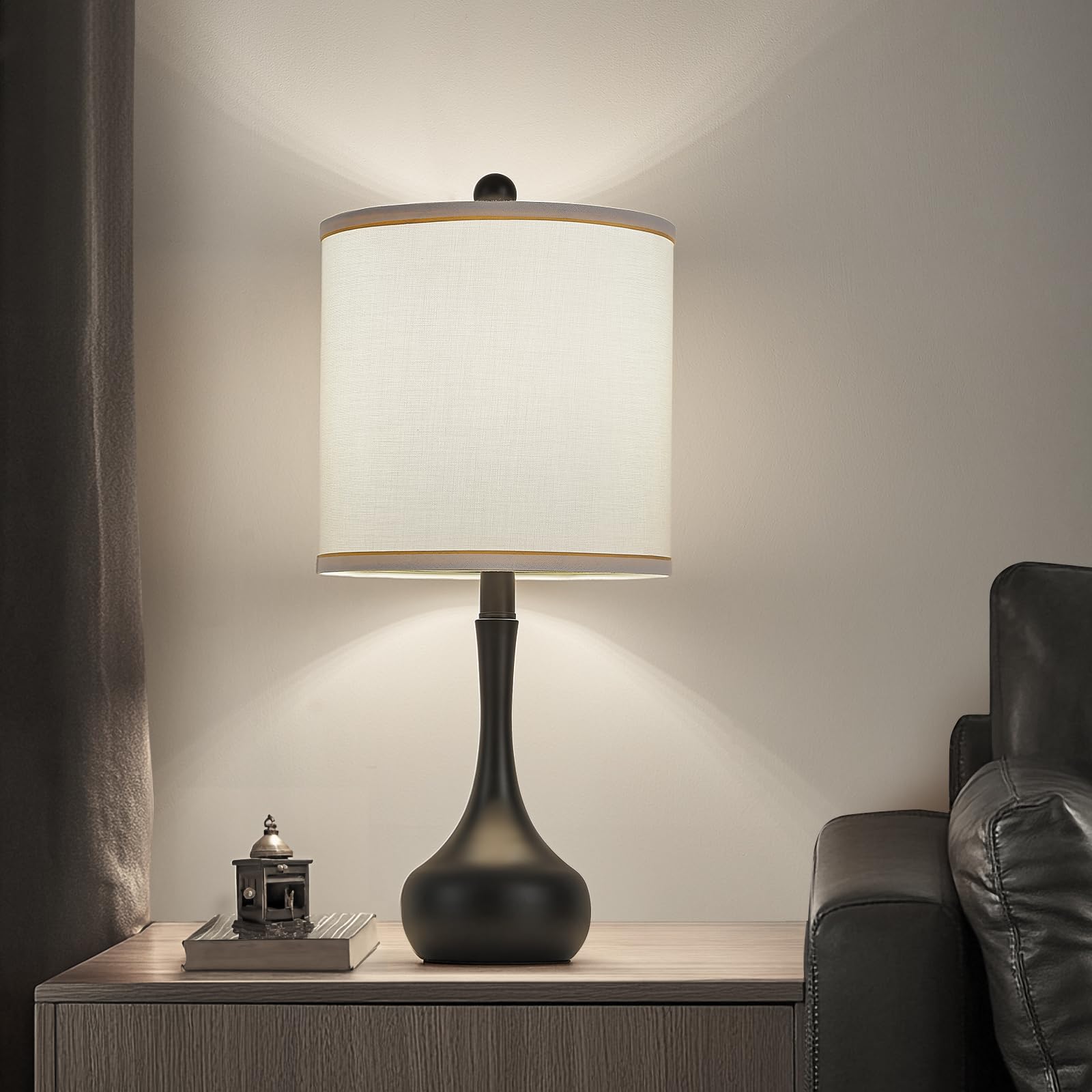 Helijia 23'' Black Metal Modern Table Lamp Set Of 2,Farmhouse Bedside Lamps For Living Room, 3 Color Temperature Rustic Table La