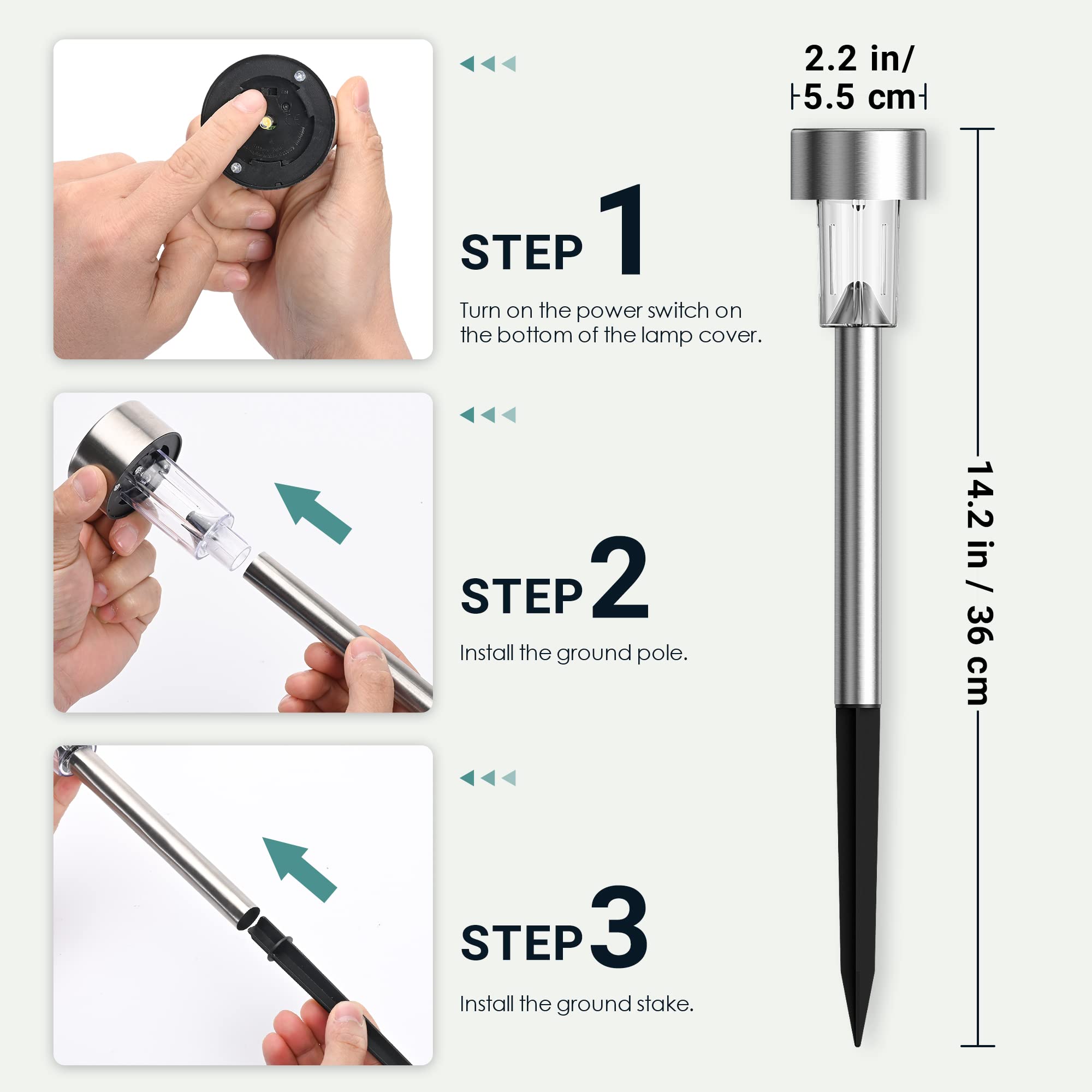 Gigalumi Solar Lights Outdoor Waterproof, 20 Pack, Stainless Steel Led Solar Garden Lights For Patio, Lawn, Yard And Landscape, Garden Decor Patio Decor, Cold White