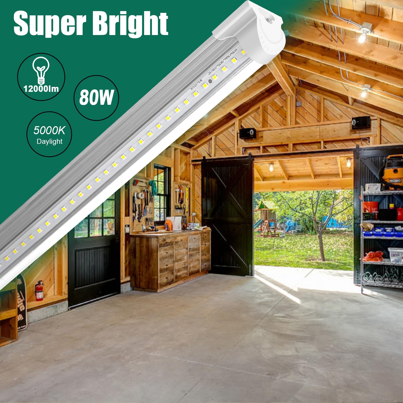 10 Pack 8Ft 80W Led Shop Light, 5000K 12000Lm Integrated Fixture, V Shape Daylight White Ceiling T8 Led Tube Light For Garage, C