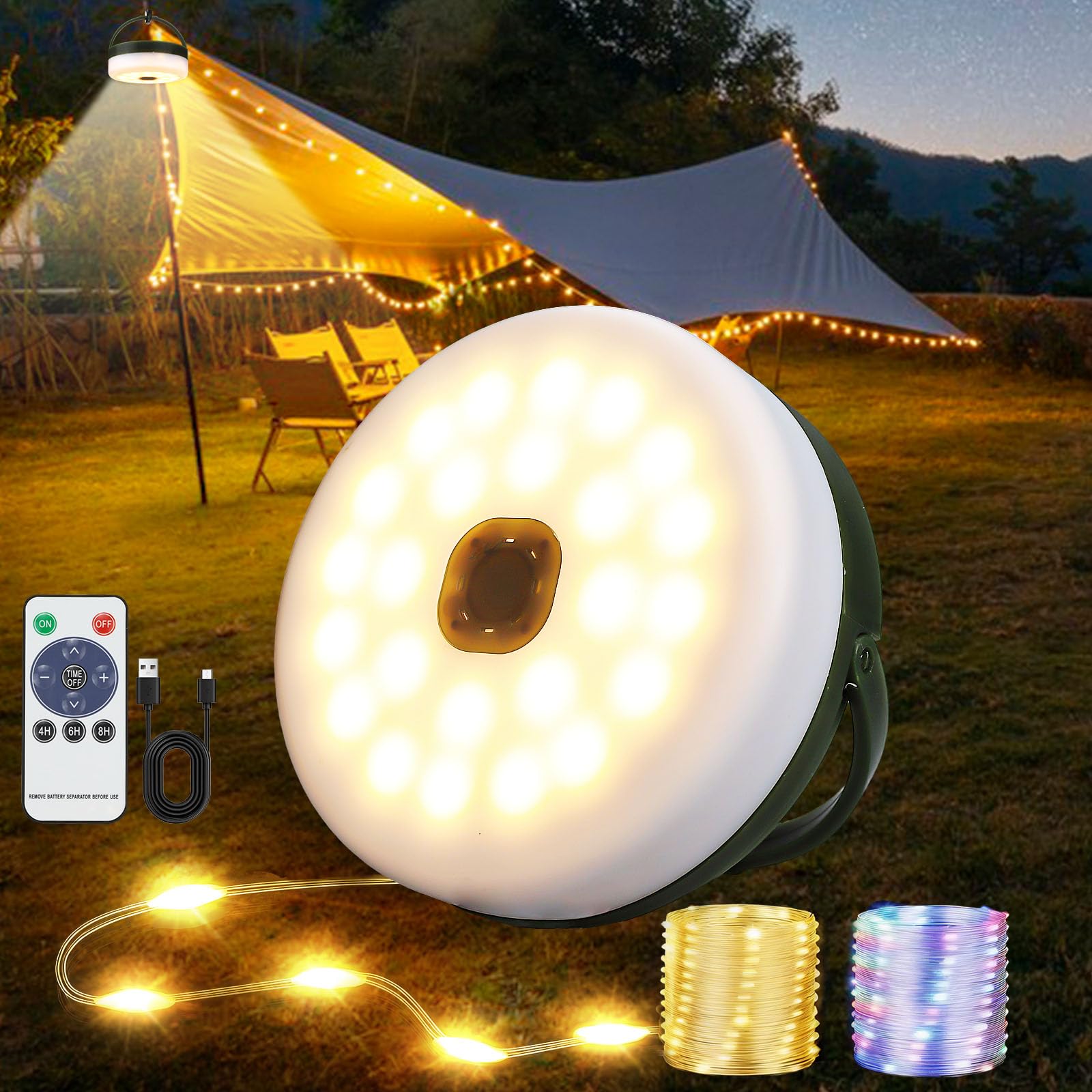 MDCMLKS Camping String Lights, Remote Control, 14 Lighting Modes, USB Charging, 32.8ft Waterproof, Model CSL-2, 1 Pack