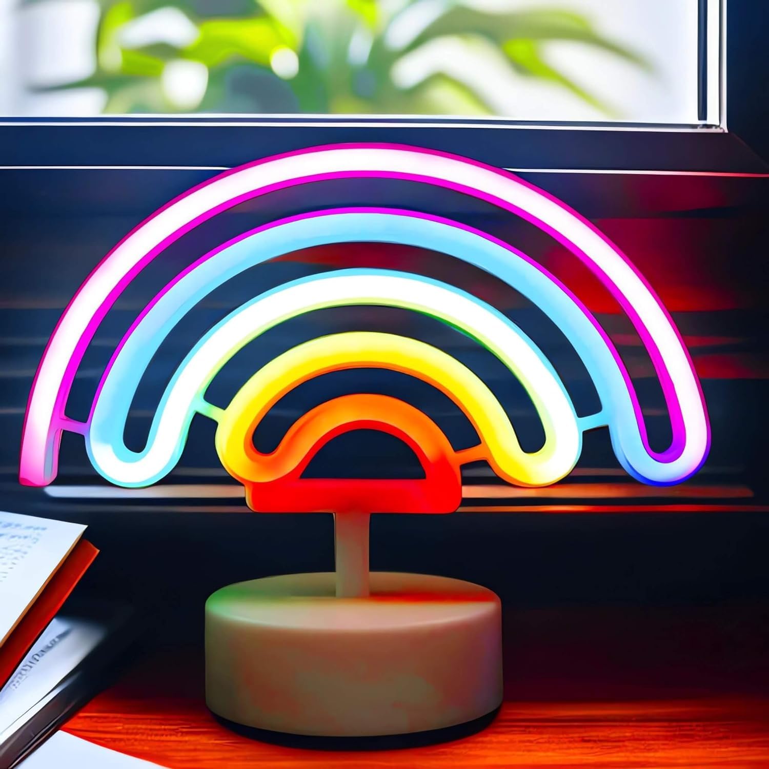 VIFULIN Rainbow Neon Light Sign - USB/Battery Operated, Small to Medium, RGB Glass Decor for Kids Bedroom and Classroom