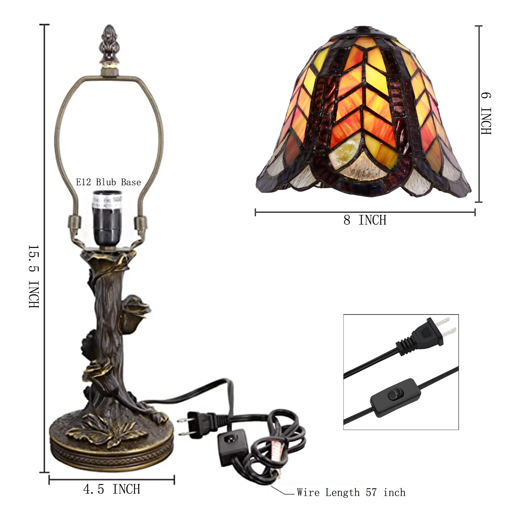 Avivadirect Small Tiffany Lamp Mini Stained Glass Table Lamp Blue Liaison Accent Desk Uplight W6 H13.5 Inch Bronze Resin Base