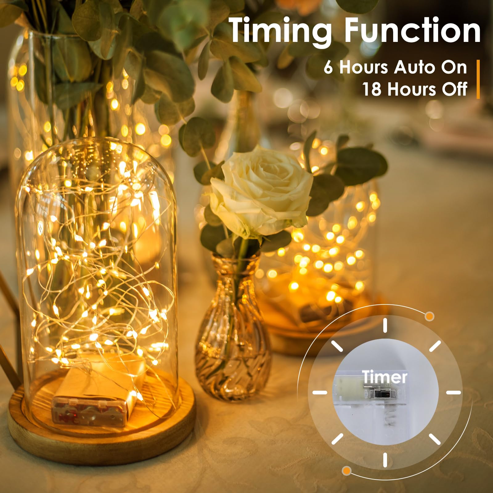 Kolpop 10 Pack Fairy Lights Battery Operated With Timer, 16Ft 50Led Mini String Light Battery Powered, Warm White Tiny Christmas Lights For Indoor Wedding Bedroom Decorations